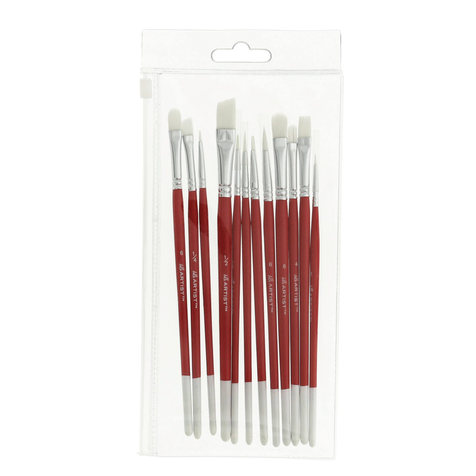 Hello, Artist! Short Handle White Taklon 12 Piece Brush Set