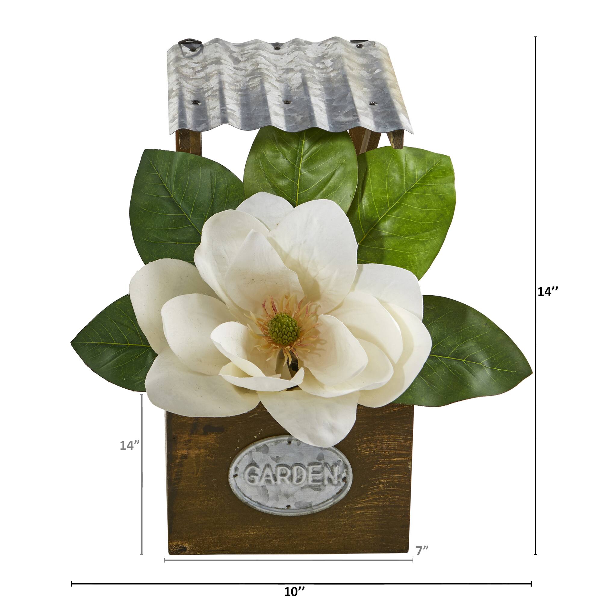 14" Magnolia Artificial Arrangement in Tin Roof Planter