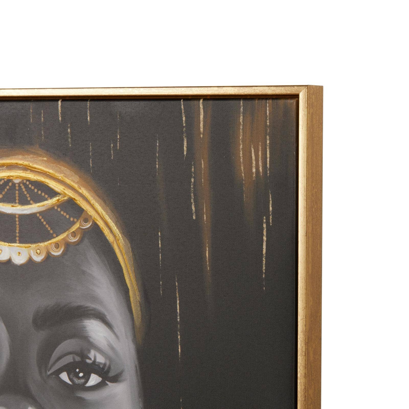 Black Canvas Woman Framed Wall Art with Gold Foil and Jewelry Accents