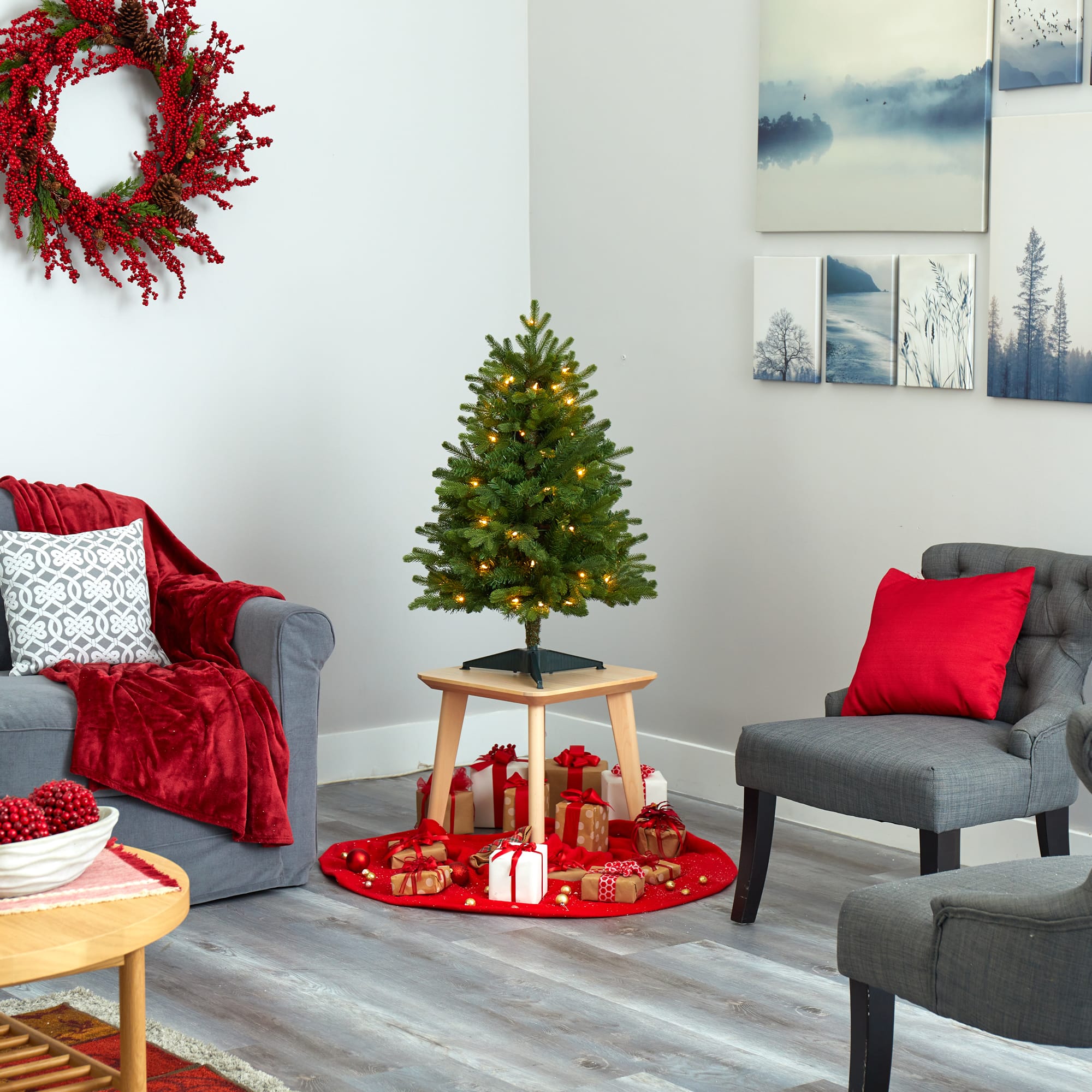 3ft. Pre-Lit Washington Fir Artificial Christmas Tree, Clear LED Lights