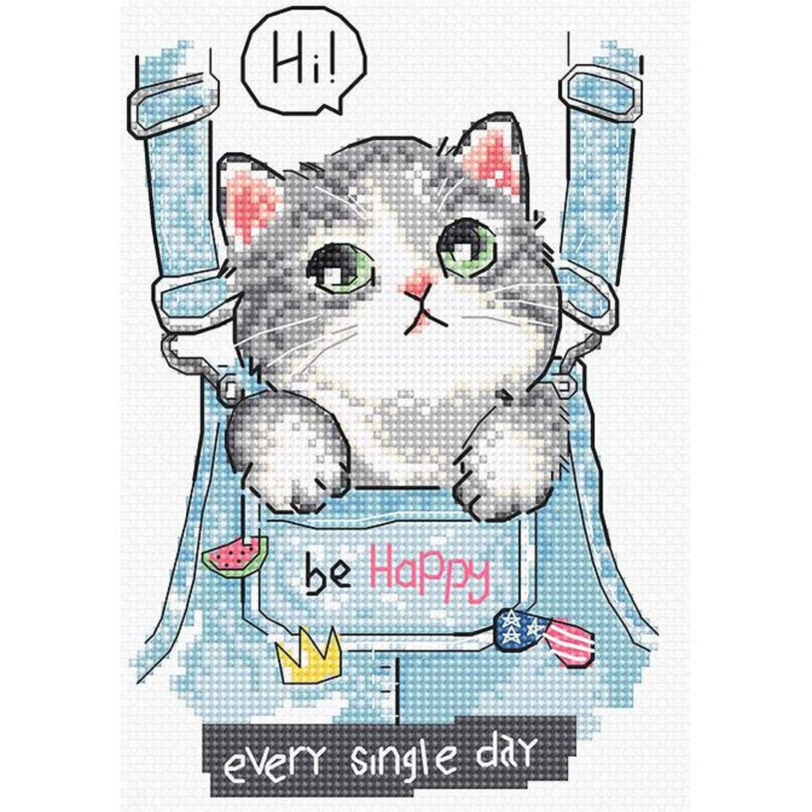 Letistitch Kitty Be Happy Counted Cross-Stitch Kit
