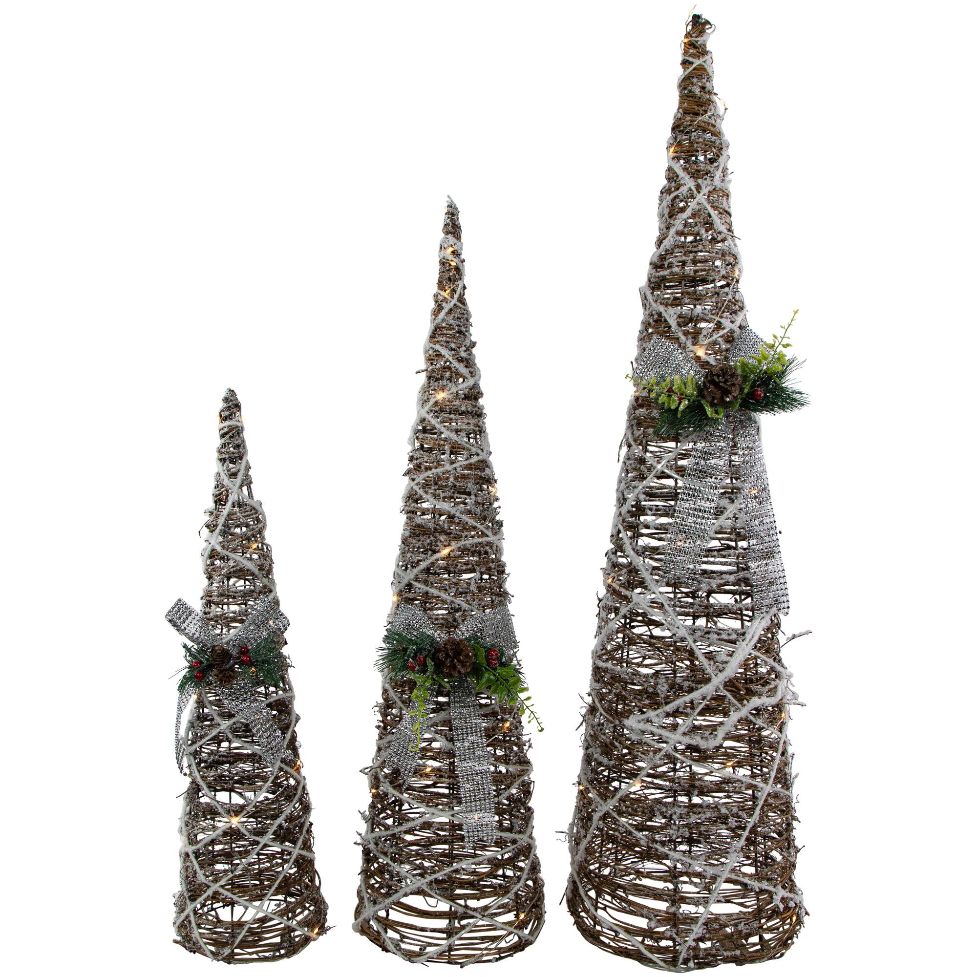 LED Lighted Pine & Berries Cone Christmas Tree Decorations Set