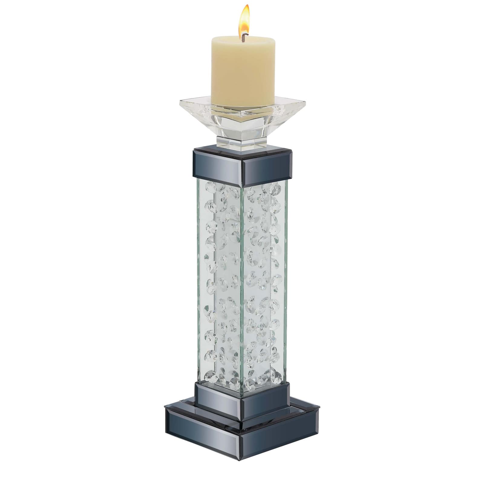 15&#x27;&#x27; Gray Glass Glam Candlestick Holder
