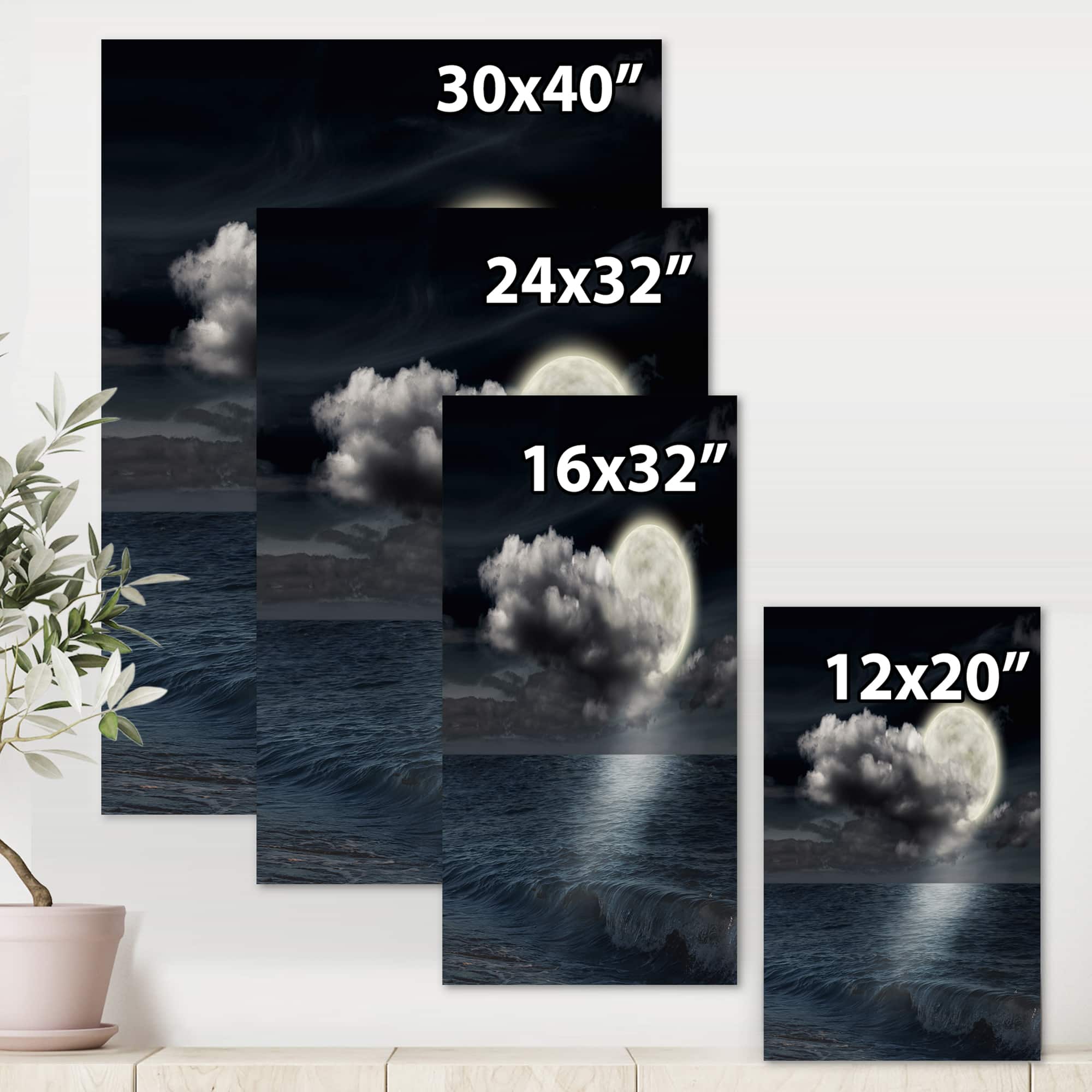 Designart - Full Moon In Cloudy Night Sky VI - Nautical &#x26; Coastal Canvas Wall Art Print