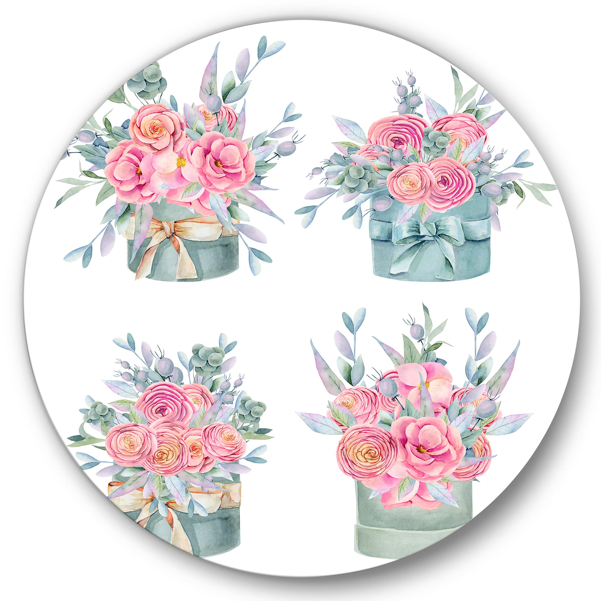 Designart - Collection of Pink Roses - Farmhouse Metal Circle Wall Art
