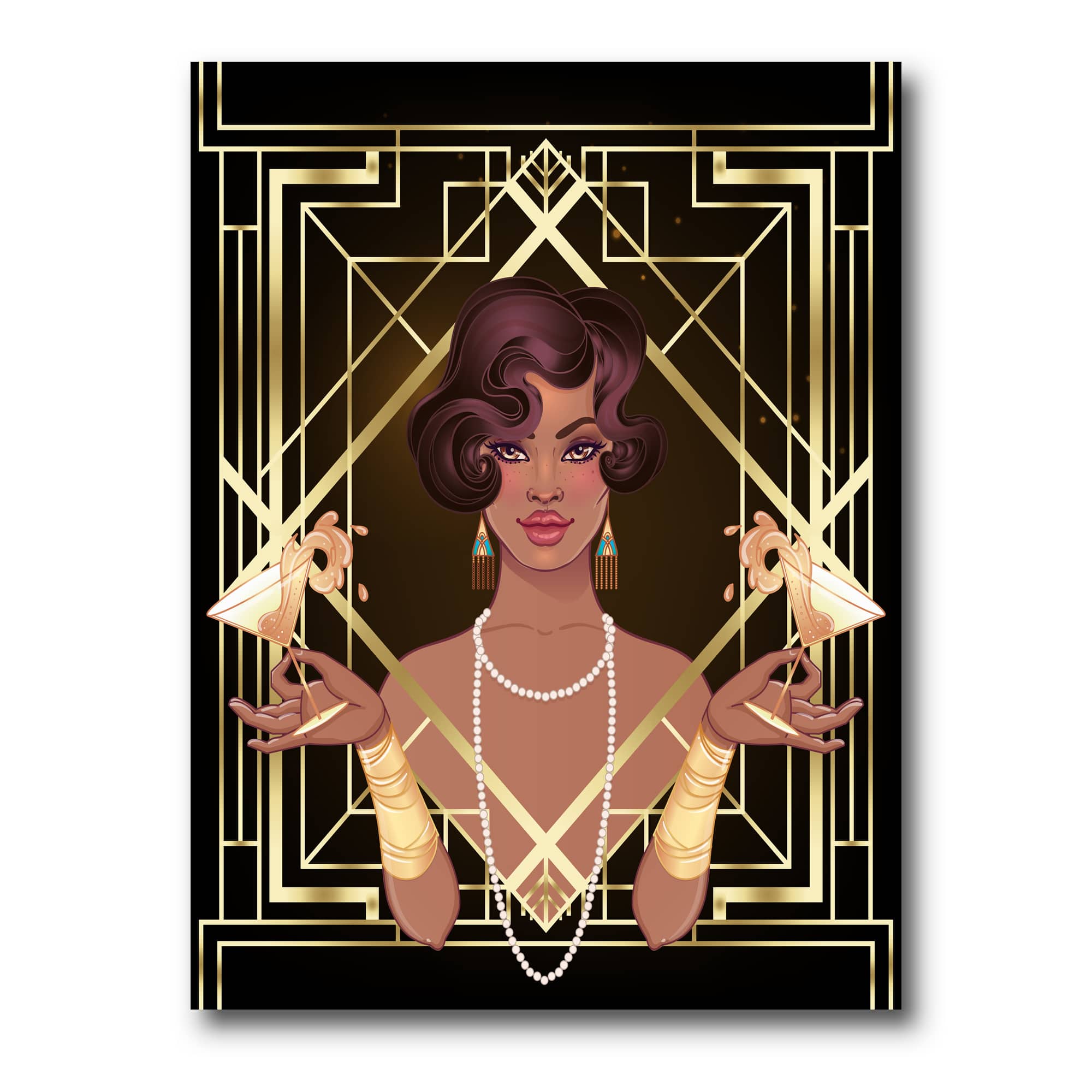 Designart - Retro Women In Golden Art Deco Geometrics I
