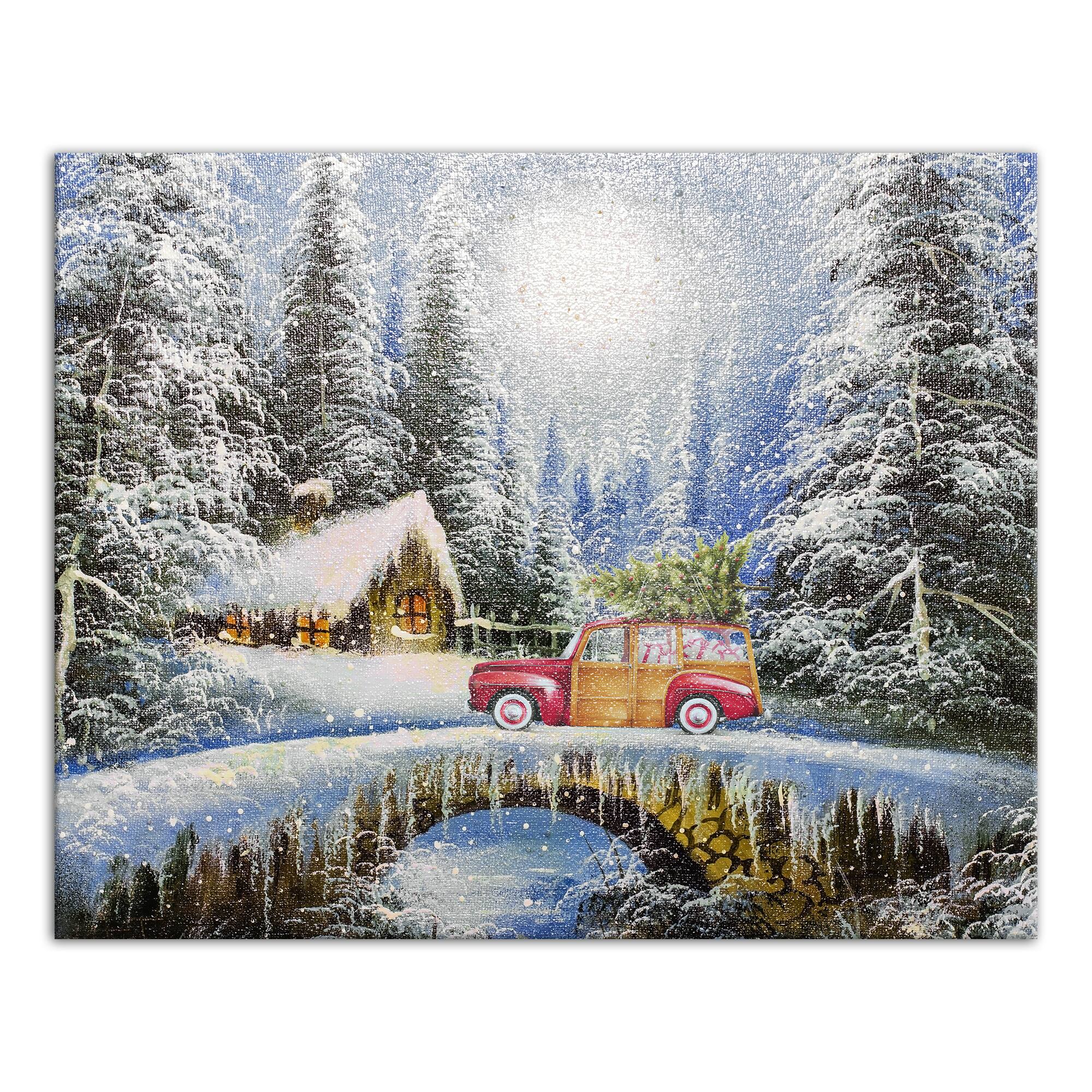 Snowy Christmas Landscape Canvas Wall Art