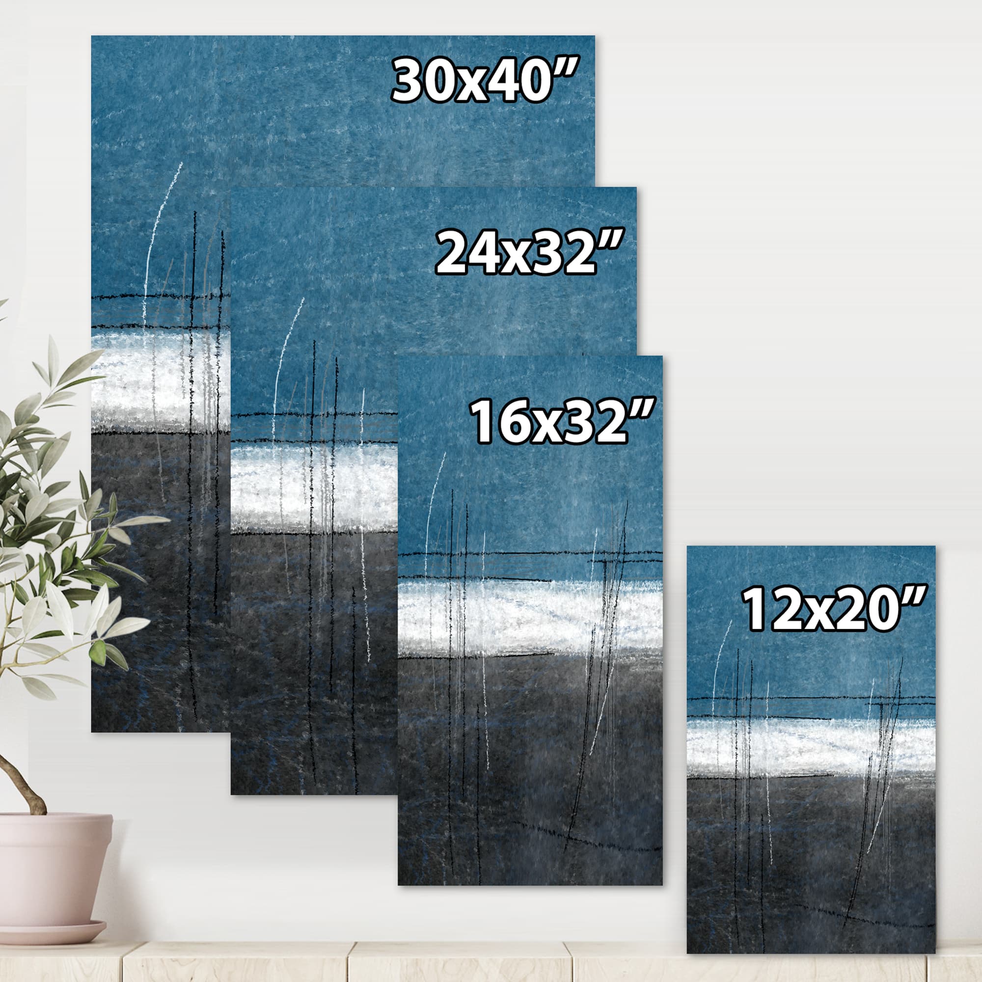 Designart - Teal Meets Grey Abstract Art - Modern Canvas Wall Art Print