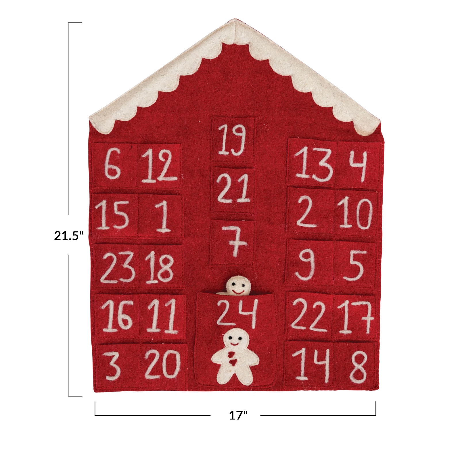 21.5&#x22; Gingerbread House Felt Advent Calendar Wall Hanging 