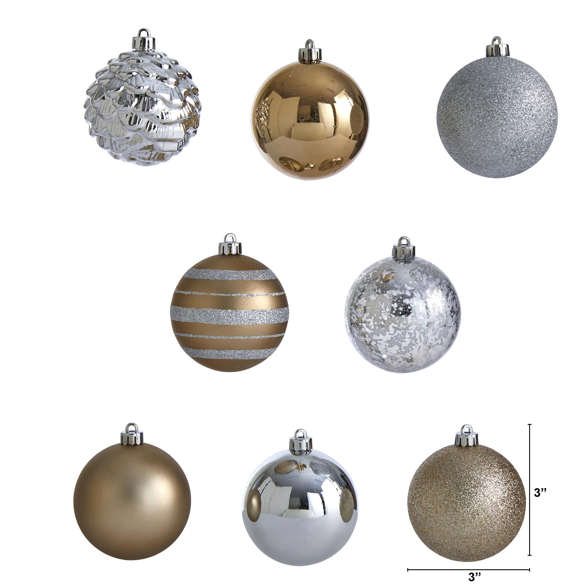 64ct. 3&#x22; Gold &#x26; Silver Shatterproof Ball Ornaments