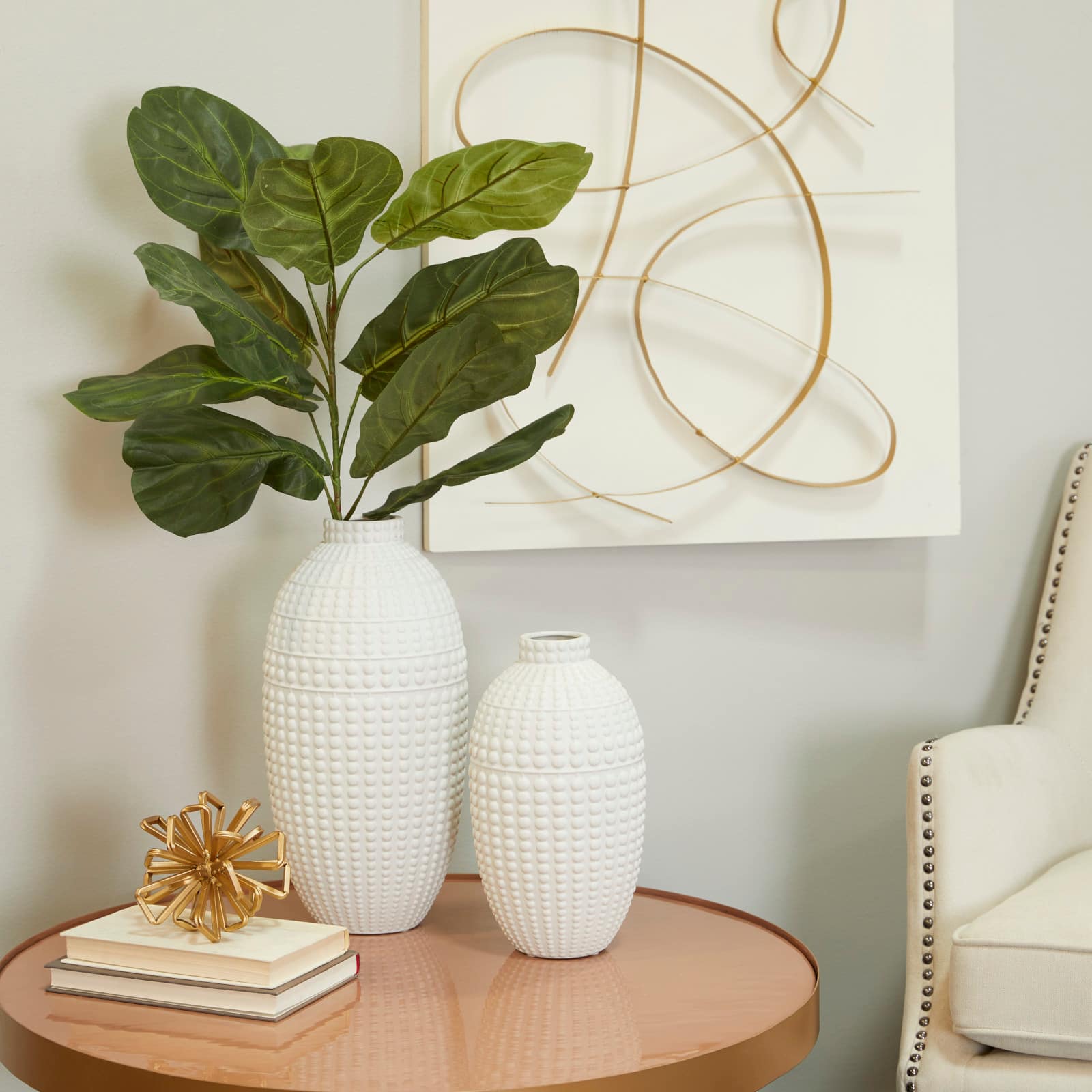 White Stoneware Modern Vase, Set of 2" 16", 12"