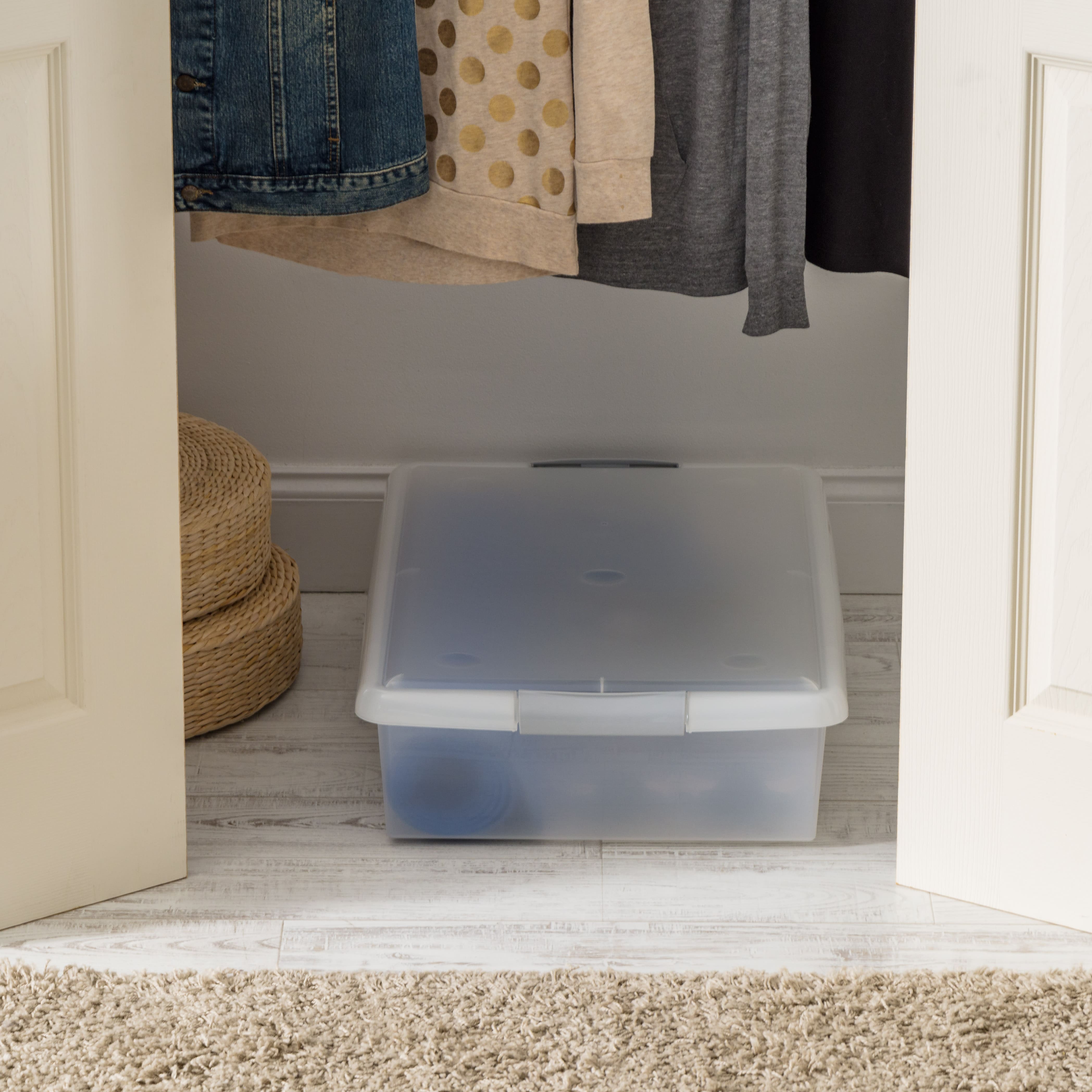 IRIS&#xAE; 40qt. Clear Store &#x26; Slide Box with Lid &#x26; Gunsmoke Gray Latches