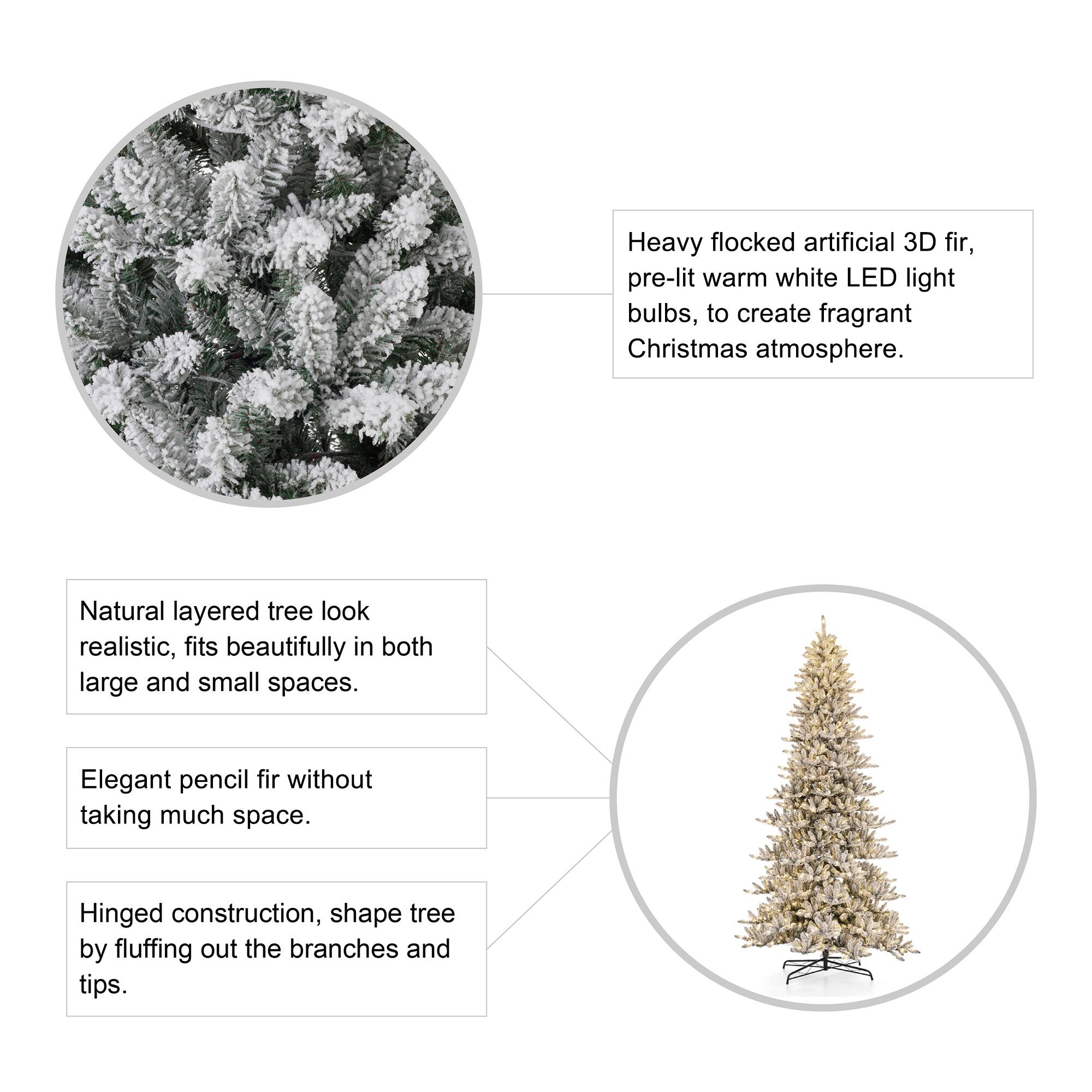 11ft. Pre-Lit Flocked Fir Slim Artificial Christmas Tree, Warm White LED Lights