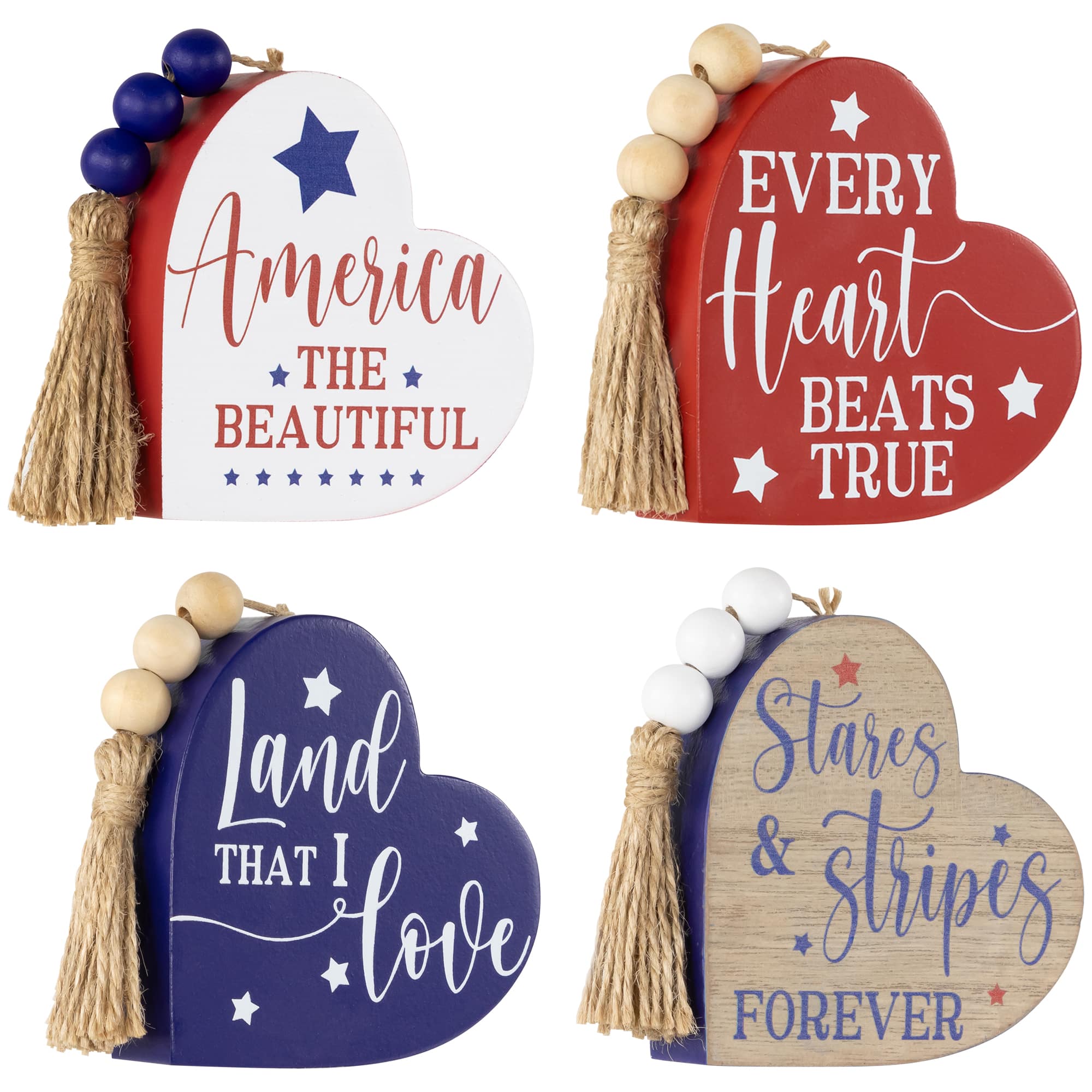 4&#x22; Patriotic Hearts Tabletop Sign Set