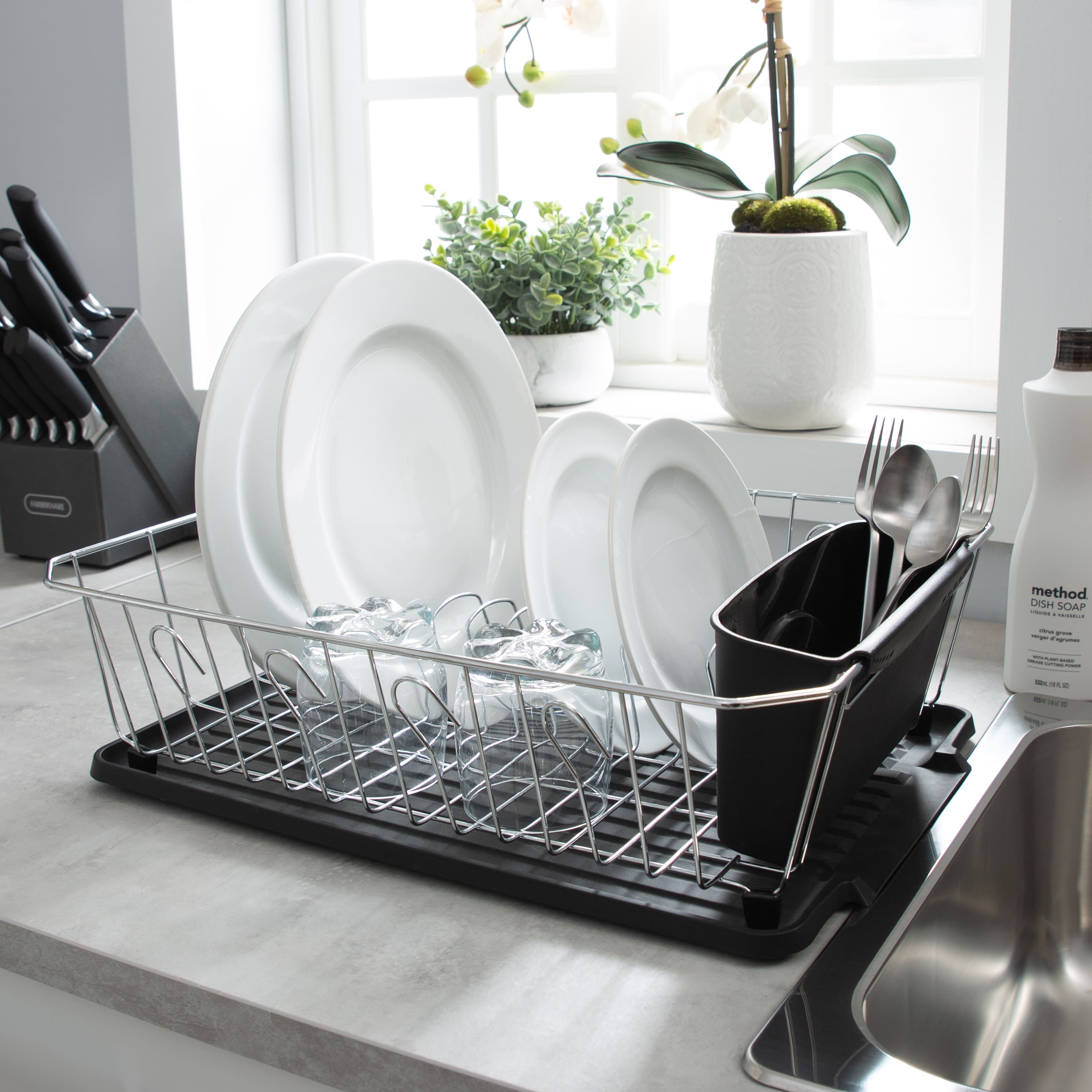 Kitchen Details Black 3-Piece Chrome Dish Rack Set