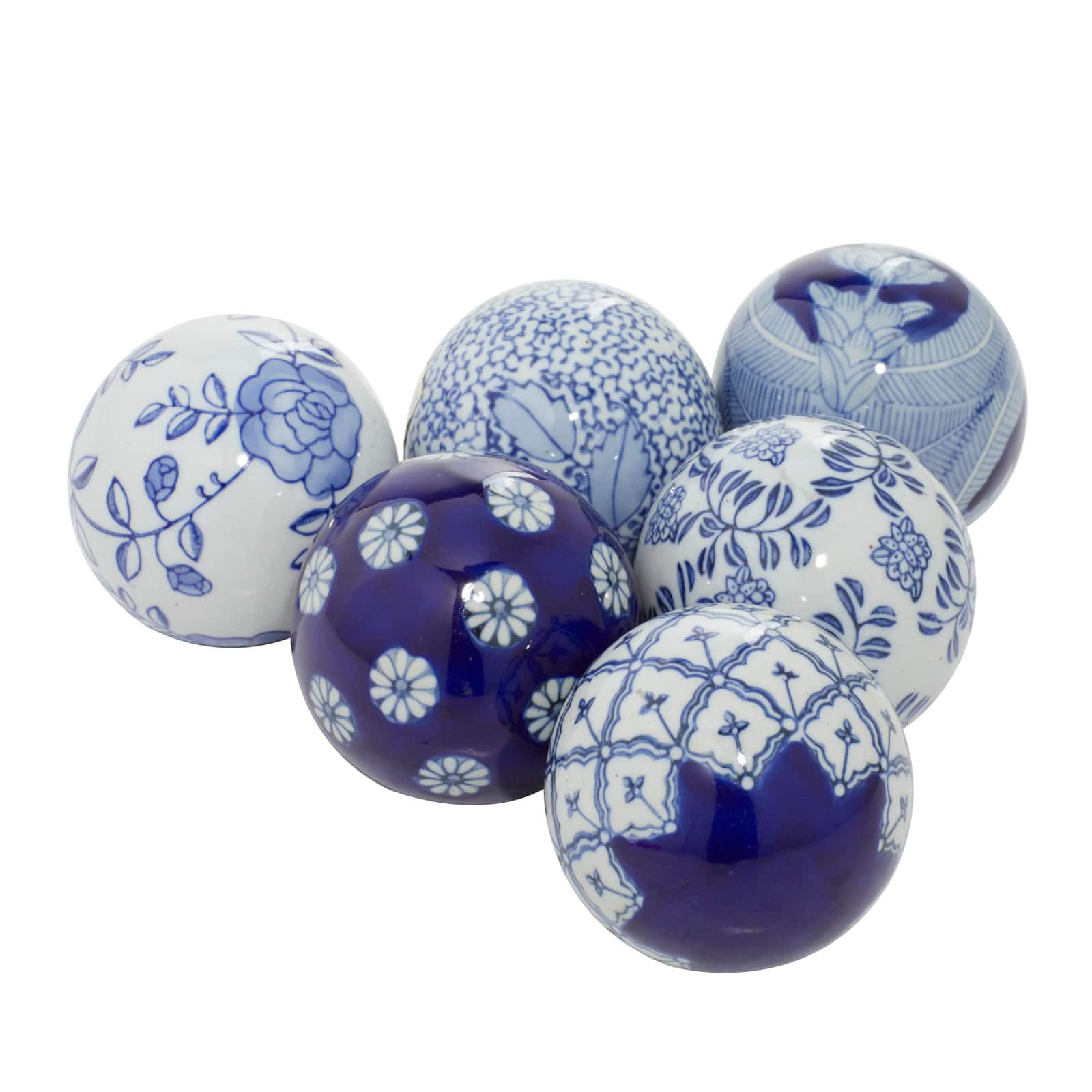 3" Blue & White Patterned Ceramic Vase Filler Orb Set