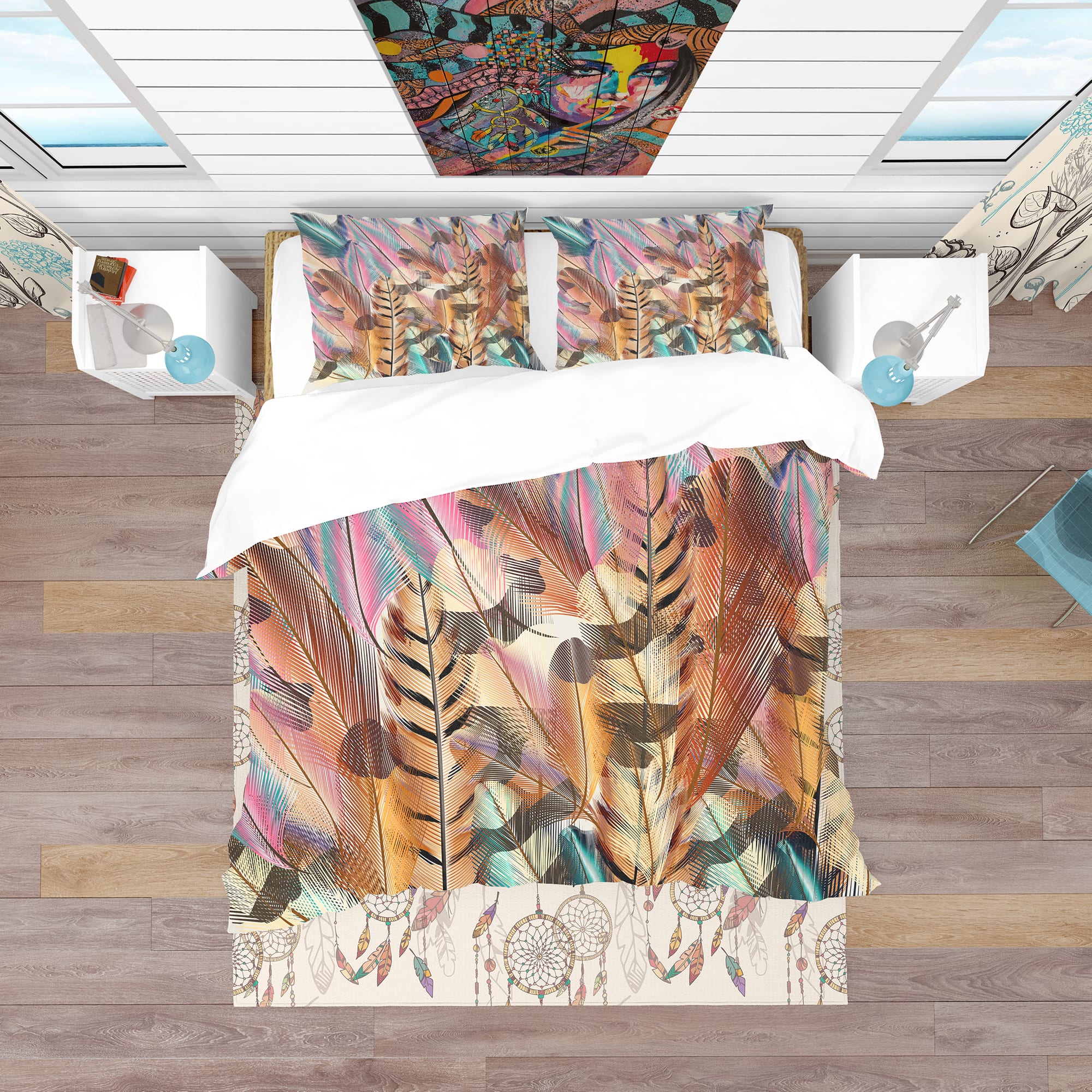 Designart &#x27;Tiger Patterned Boheman Feathers&#x27; Southwestern Bedding Set - Duvet Cover &#x26; Shams