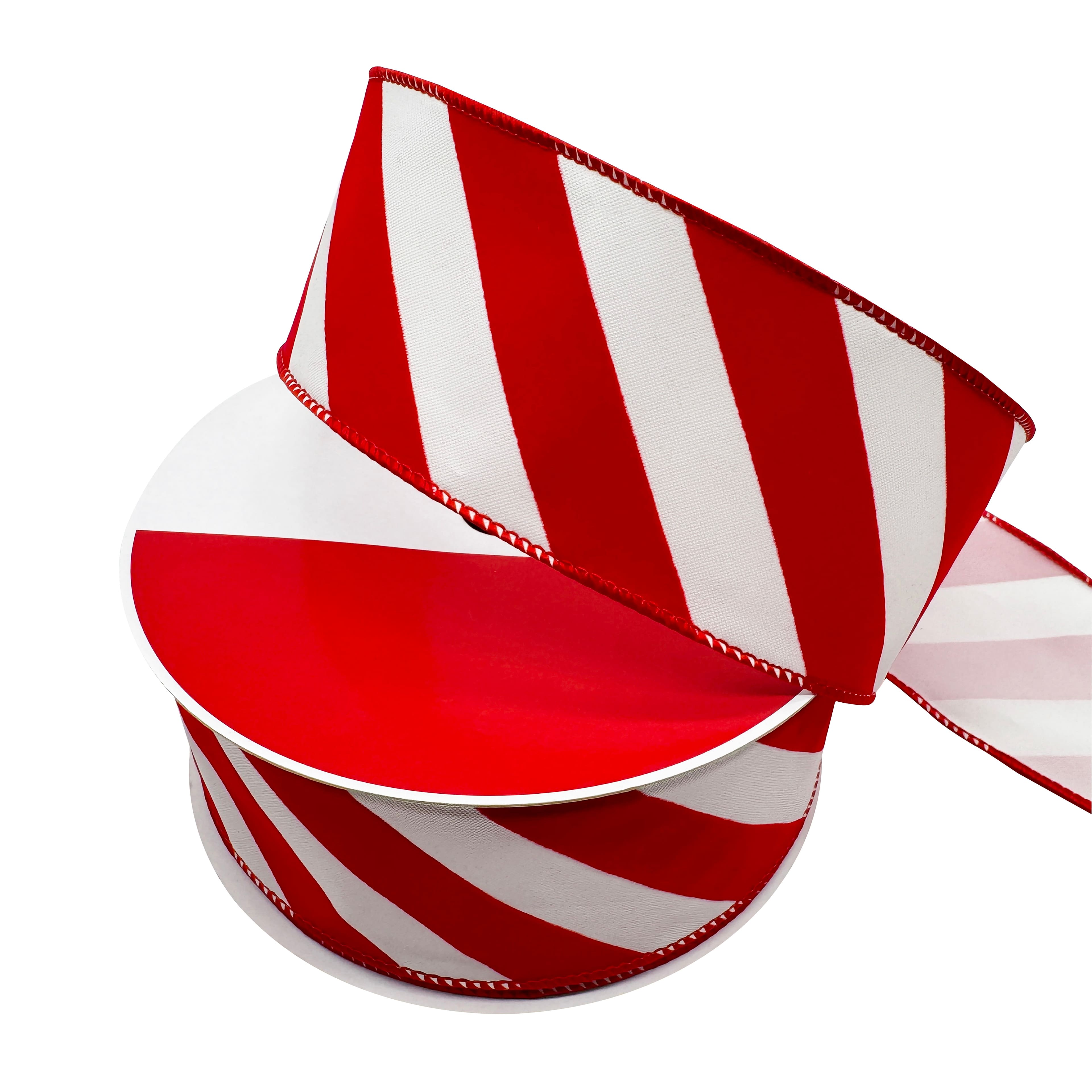 2.5&#x22; x 80ft. Red &#x26; White Diagonal Stripes Wired Jumbo Ribbon by Celebrate It&#xAE;