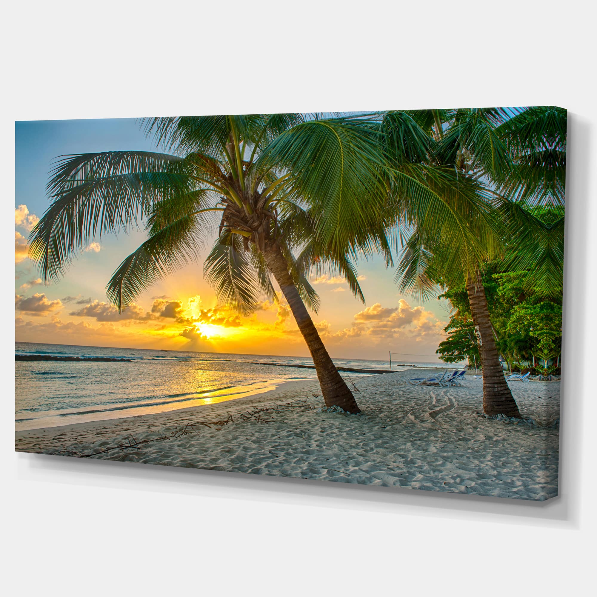 Designart - Beach in Caribbean Island of Barbados - Modern Seascape Canvas Artwork