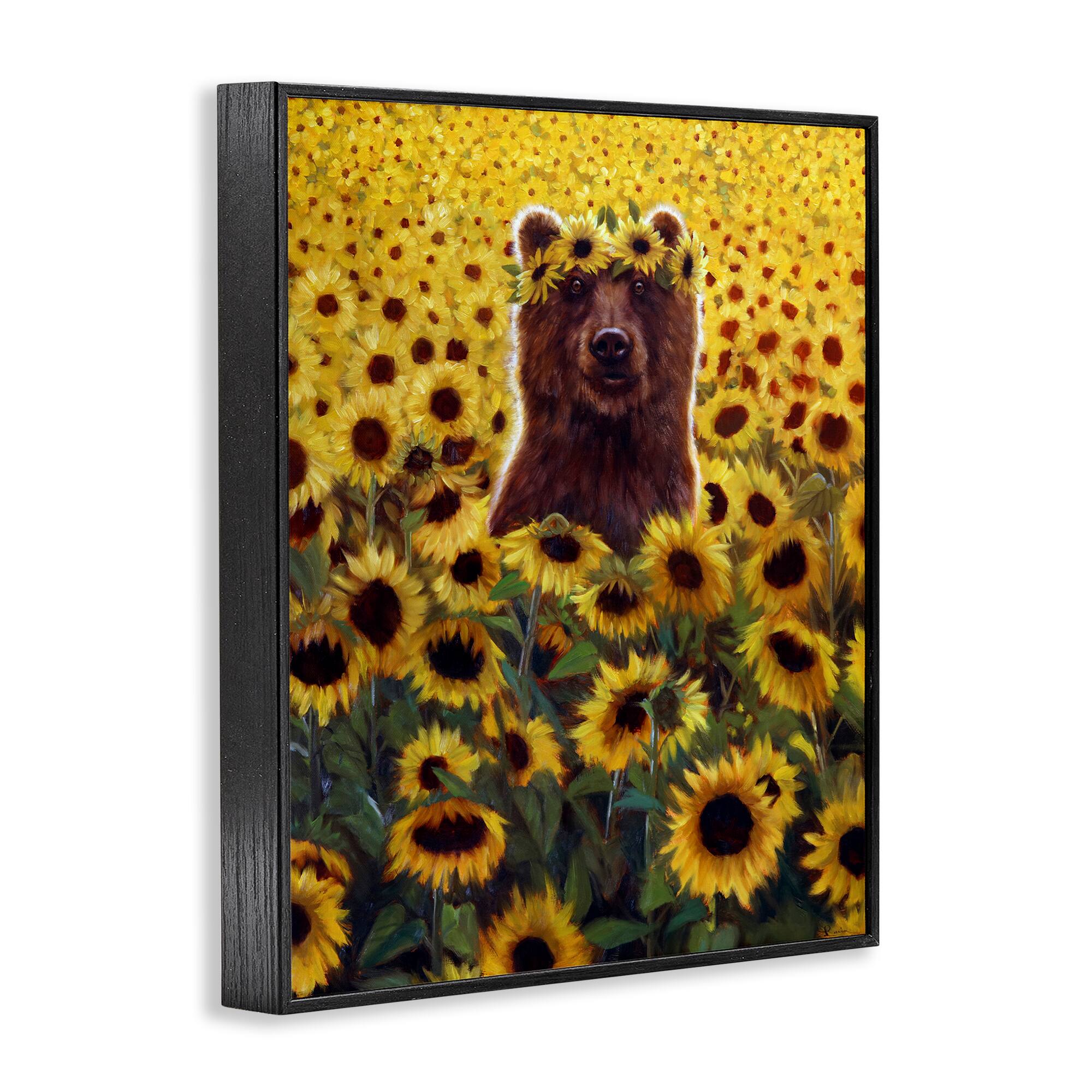 Stupell Industries Happy Bear Sunflower Field Framed Giclee Art