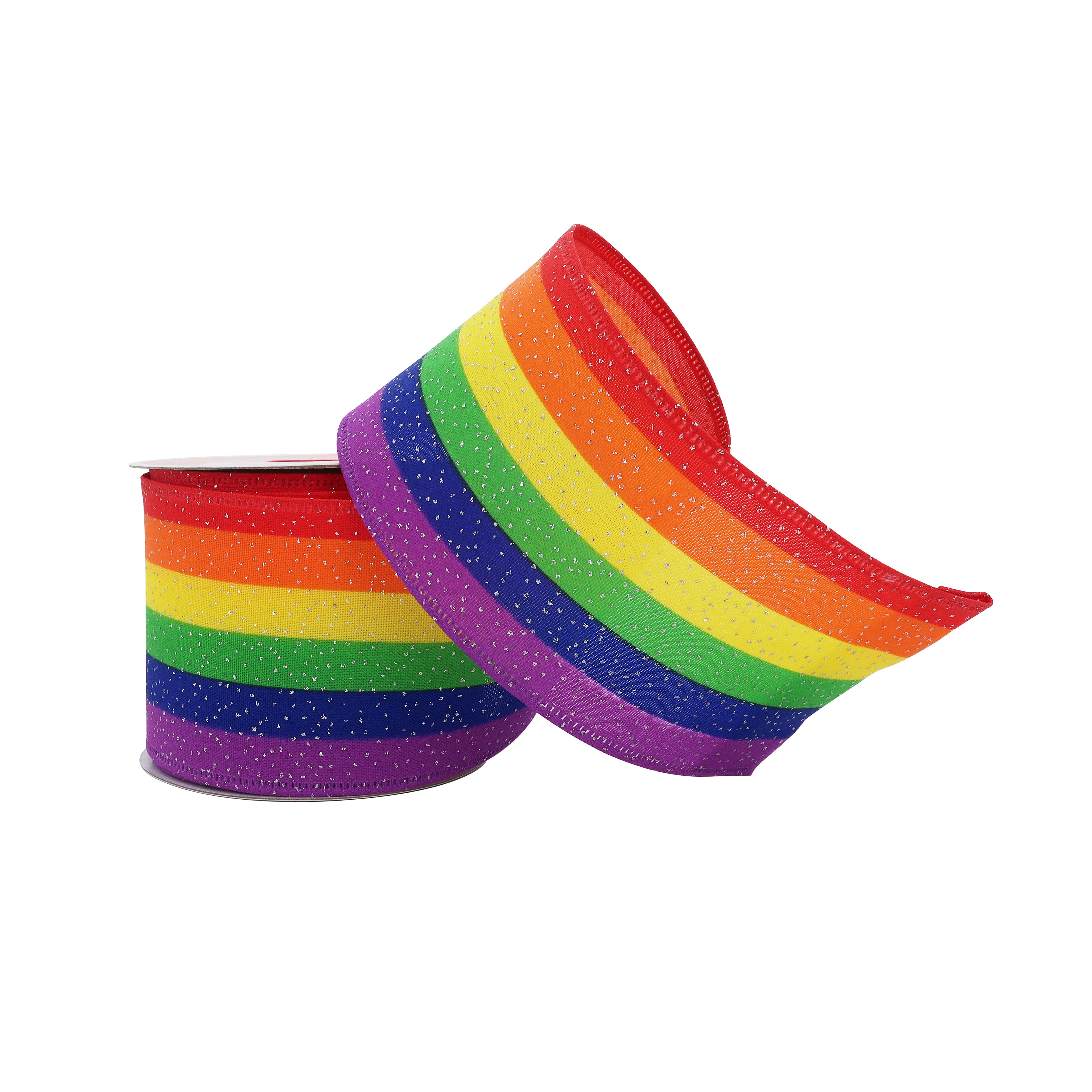 2.5&#x22; x 9ft. Taffeta Wired Rainbow Glitter Ribbon by Celebrate It&#xAE; Pride