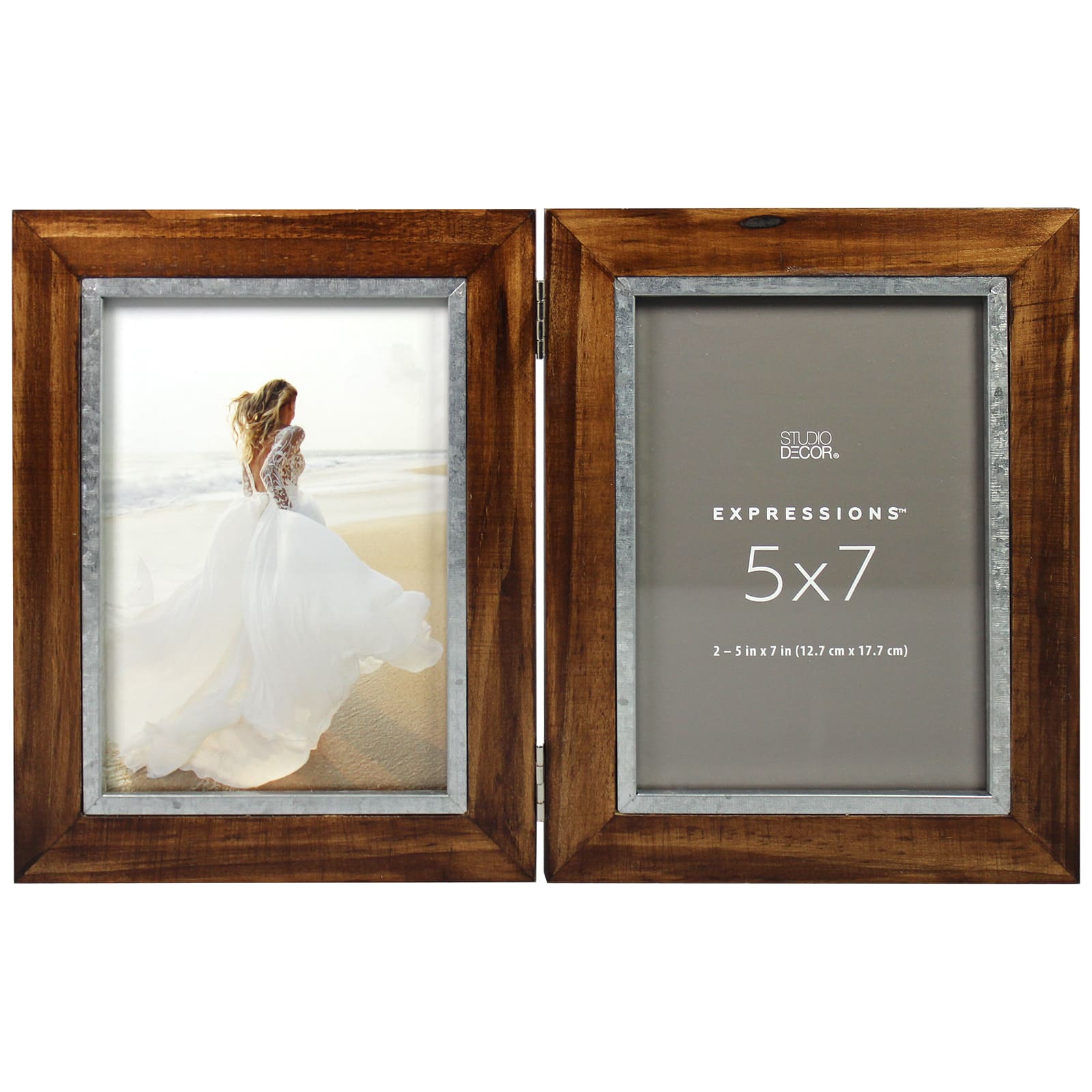 Expressions™ 2 Opening 5" x 7" Walnut & Silver Hinged Collage Frame by Studio Décor®