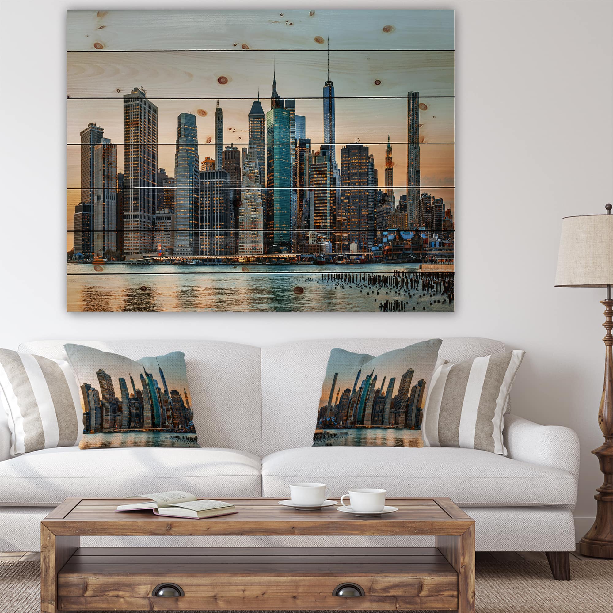 Designart - New York City Skyline - Photography Print on Natural Pine Wood