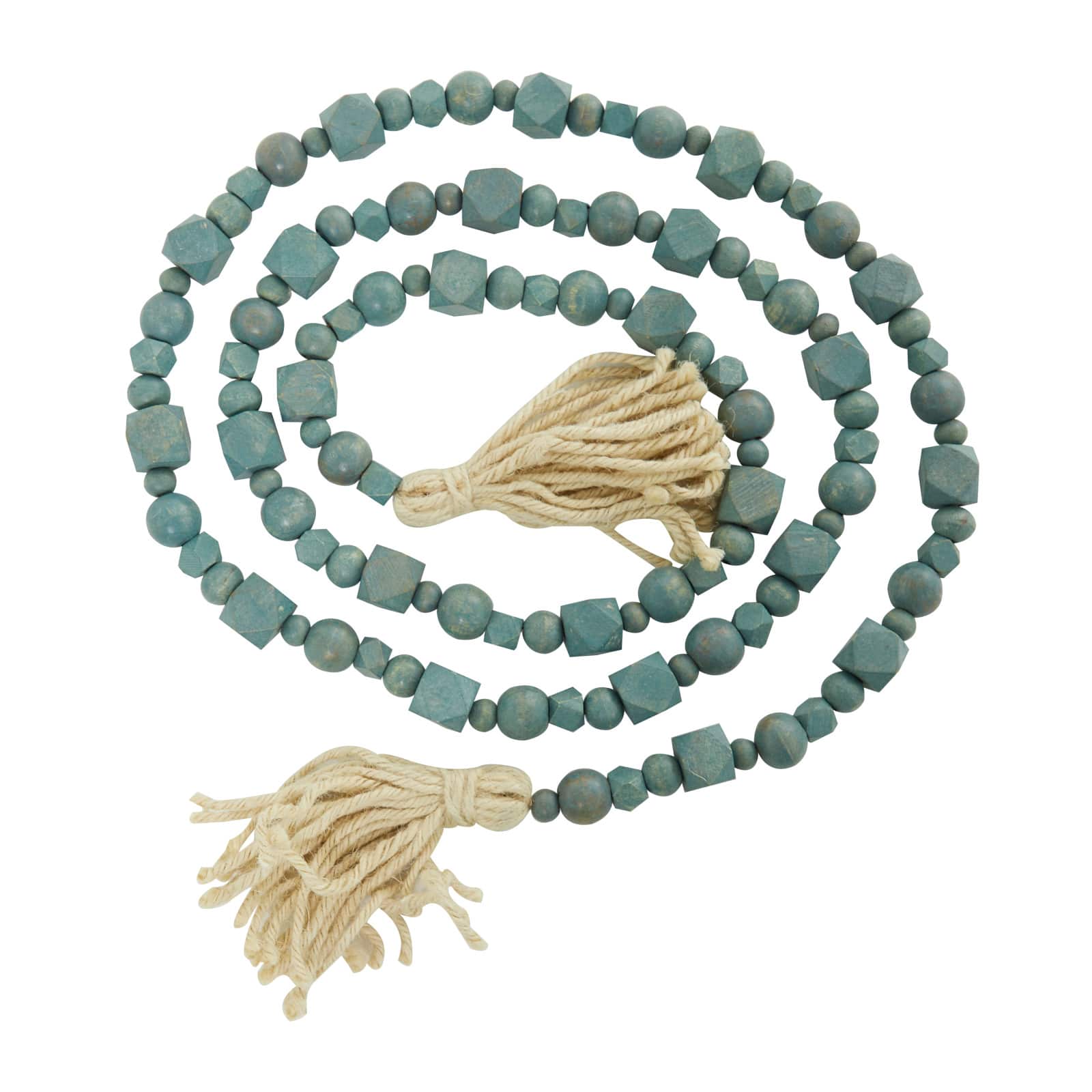 80&#x22; Geometric Wood Bead Garland with Tassels