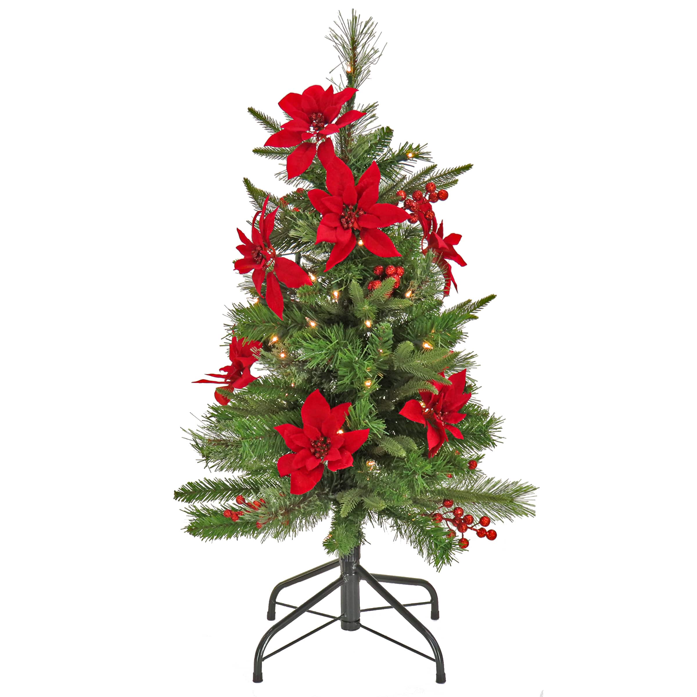 3ft. Colonial Red Poinsettias Artificial Christmas Tree, Clear Lights