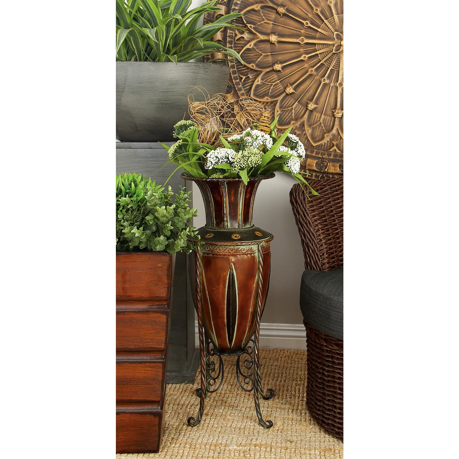 Brown Metal Rustic Vase, 27&#x22; x 9&#x22; x 9&#x22;