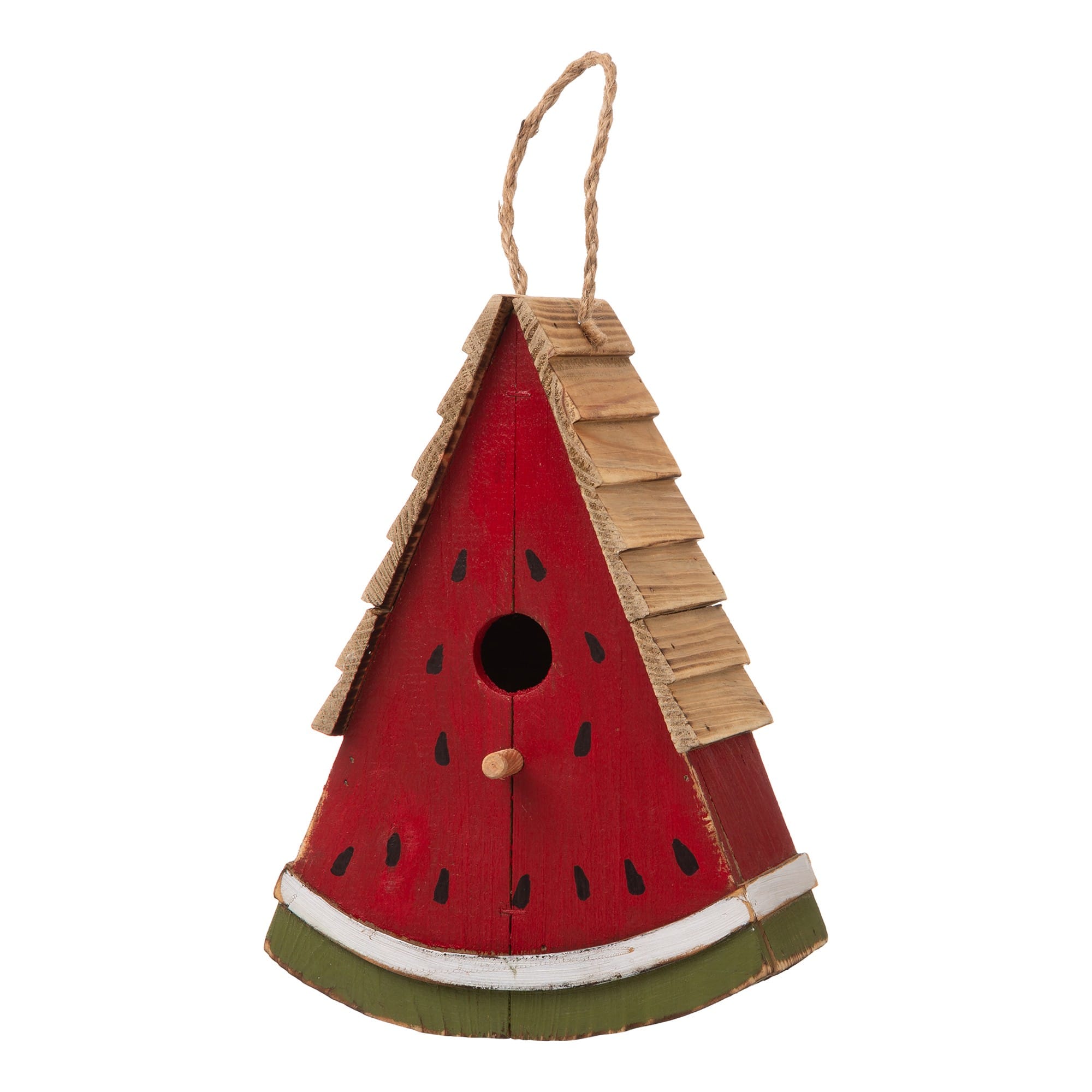 Glitzhome&#xAE; 11&#x22; Hanging Wood Watermelon Garden Decorative Birdhouse