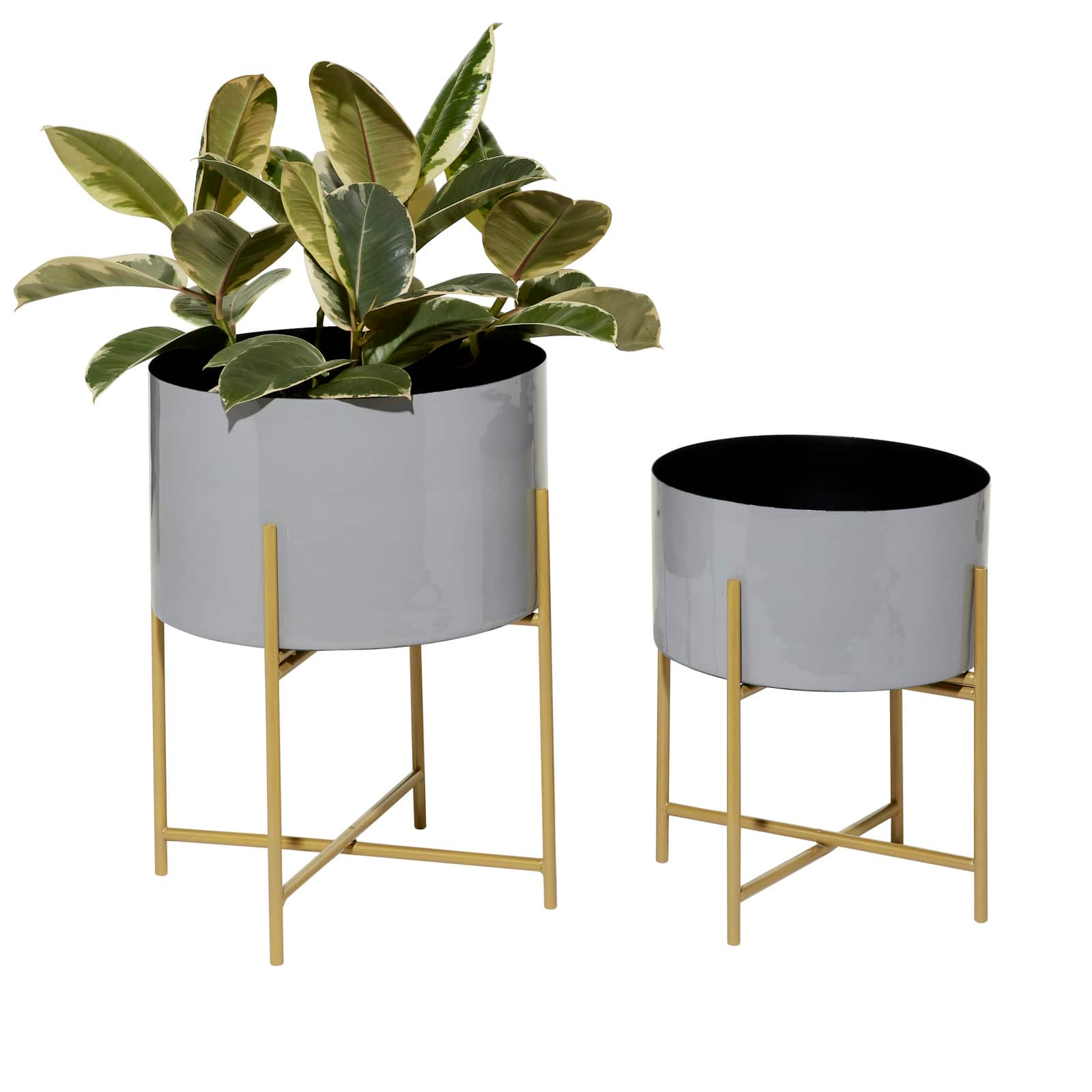 Gray Metal Contemporary Planter with Gold Legs Set | Michaels