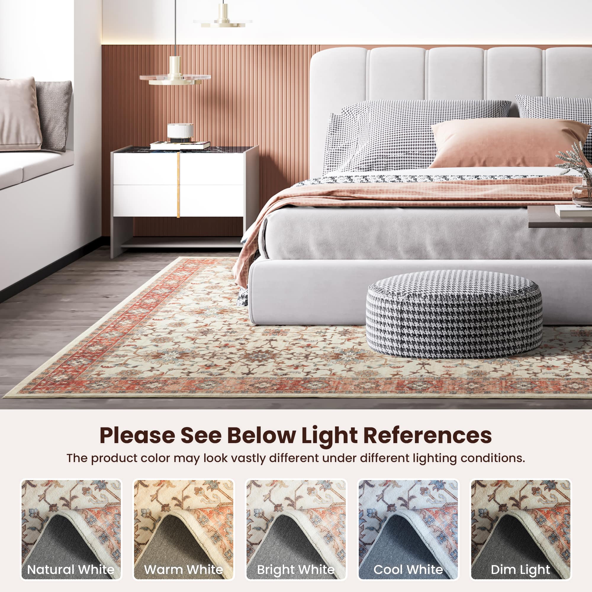Glitzhome&#xAE; Ivory &#x26; Red Oriental Area Rug