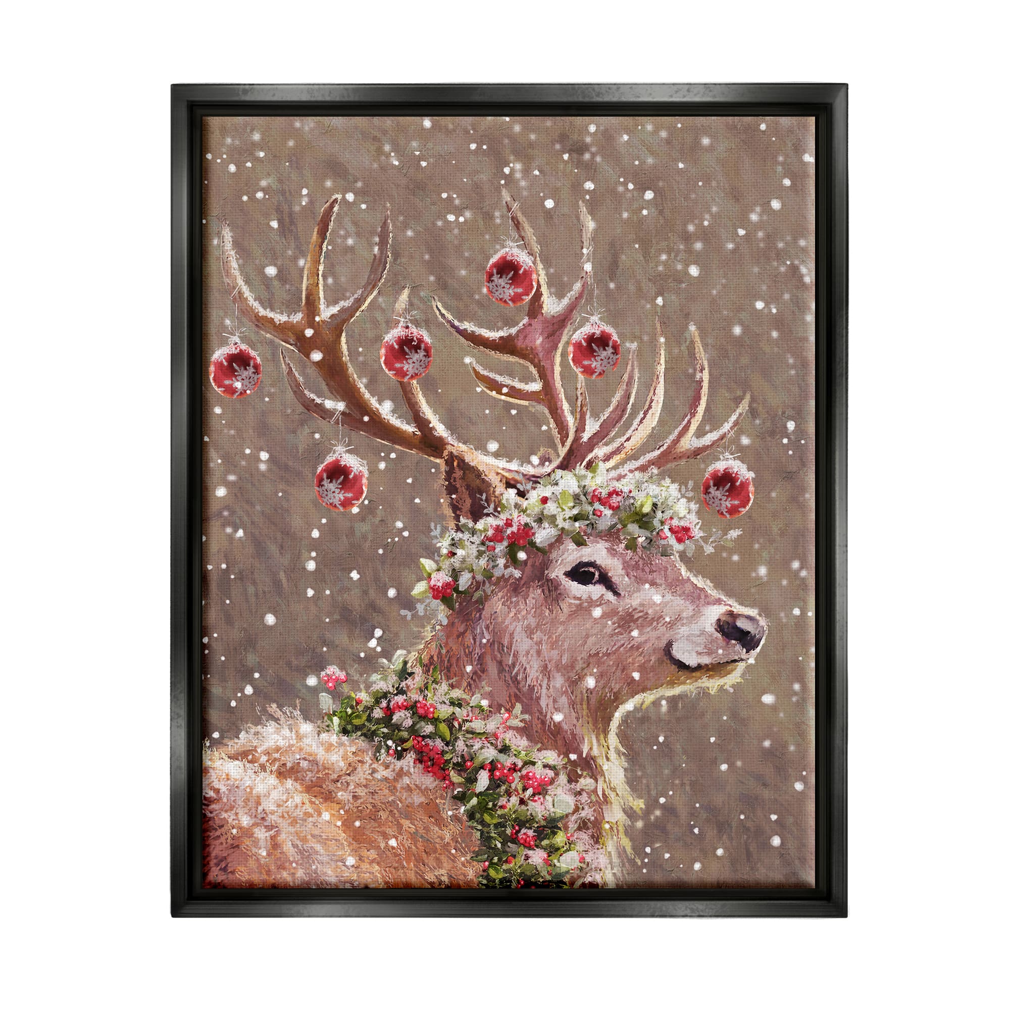 Stupell Industries Deer Antler Holiday Ornaments Black Framed Floater Canvas Wall Art
