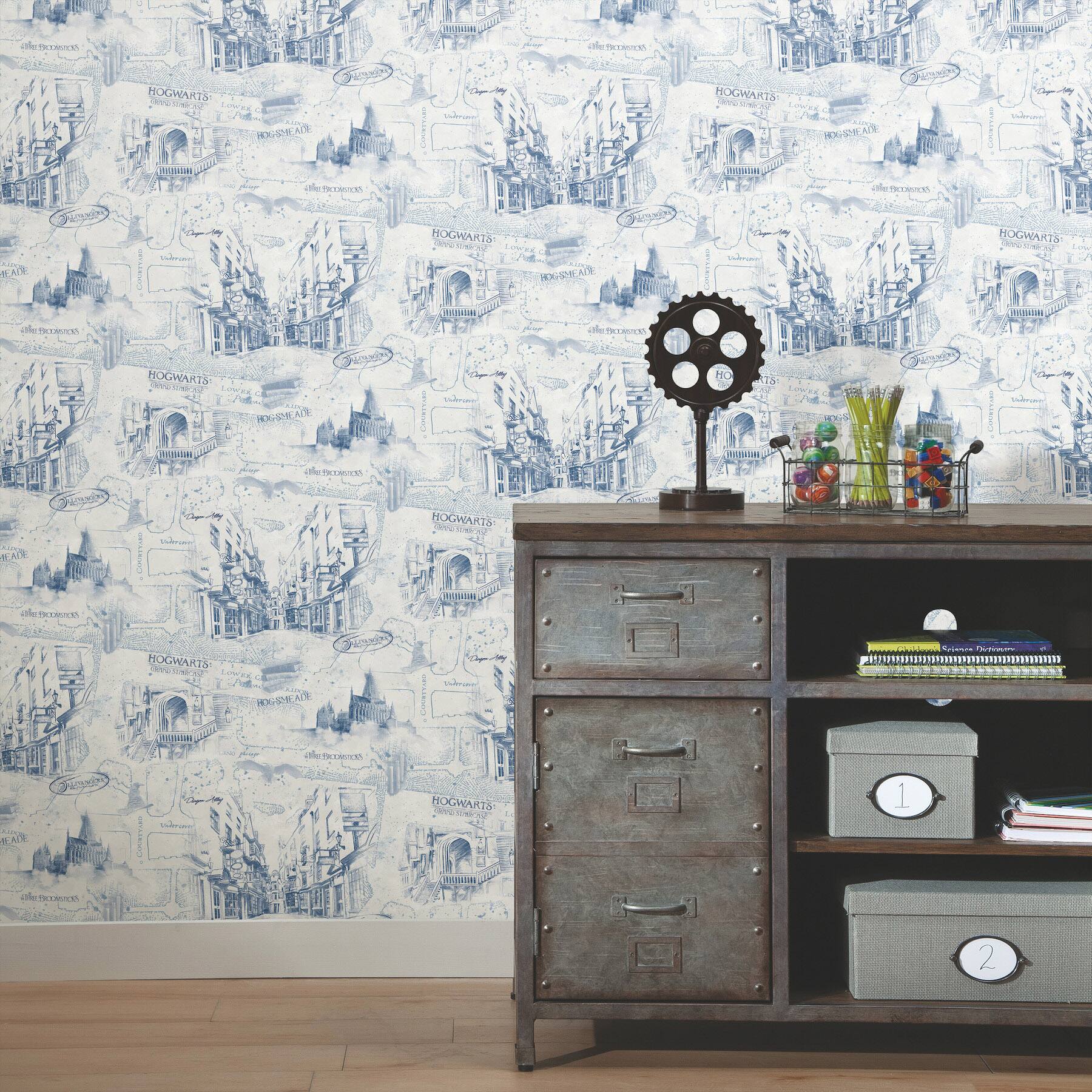 RoomMates Blue Harry Potter Map Peel &#x26; Stick Wallpaper