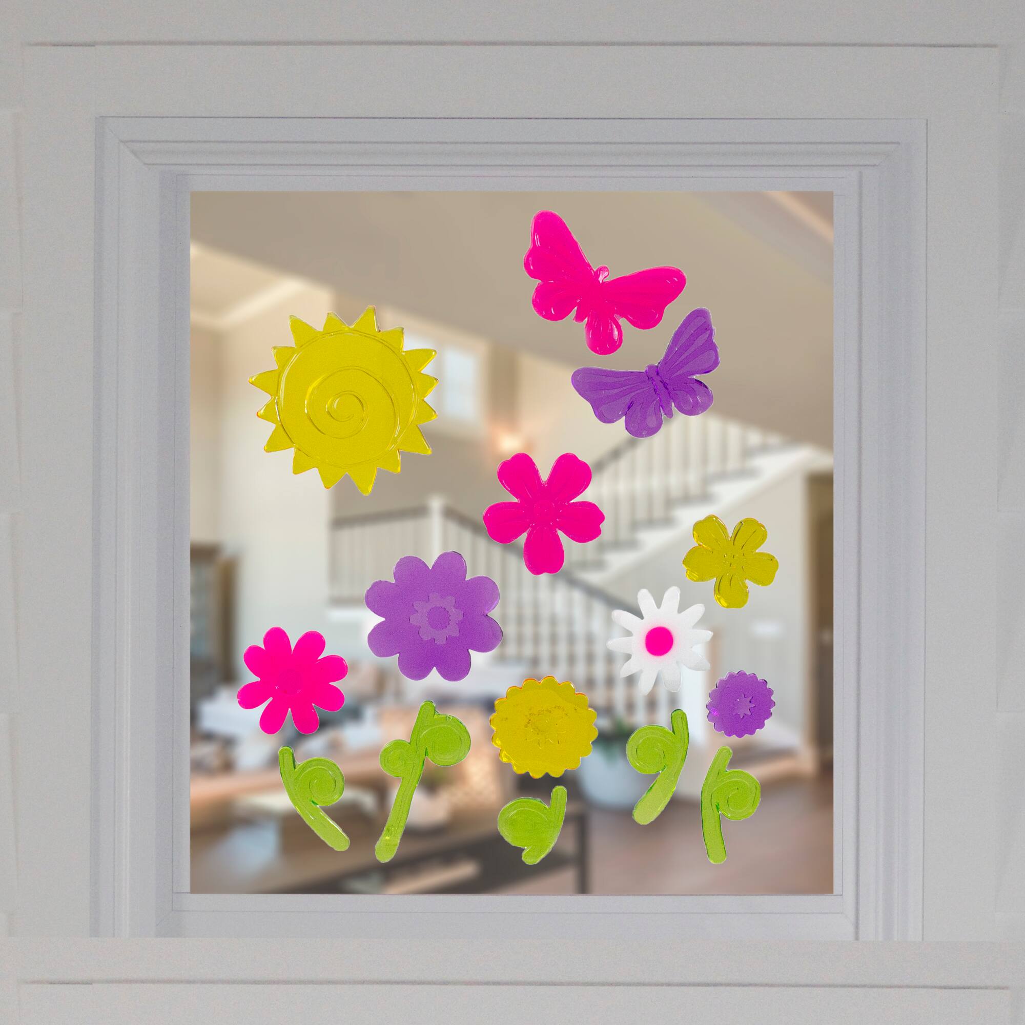 Pink & Purple Spring Flowers Gel Window Cling Set