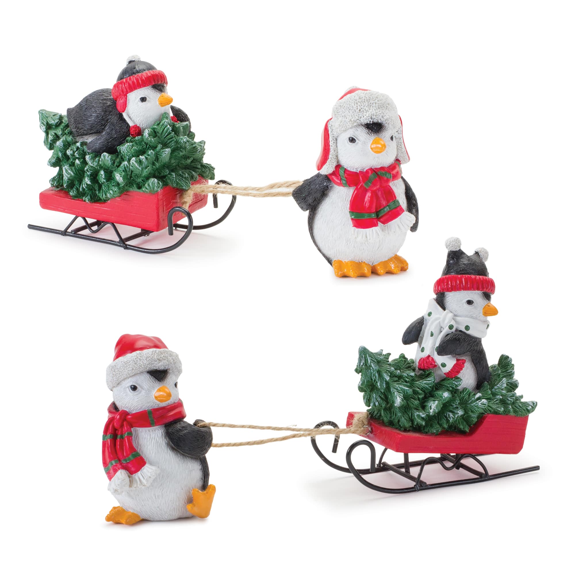 Playful Penguins with Sled Figurine Set