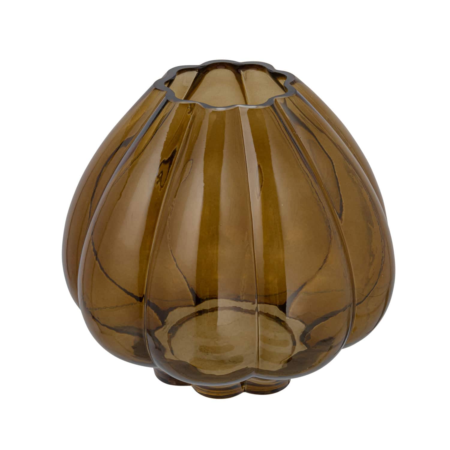 Hello Honey® 9.75" Brown Round Fluted Glass Vase
