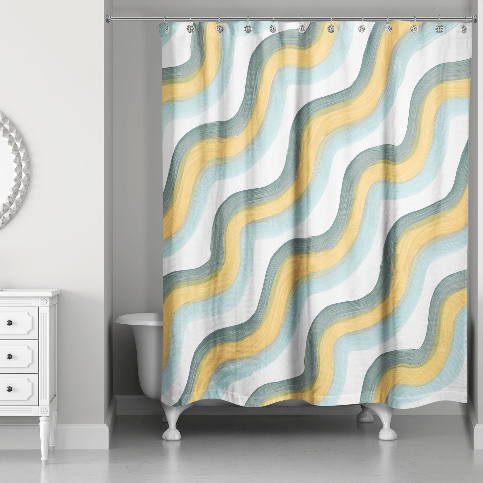 74&#x22; Wave Print Shower Curtain