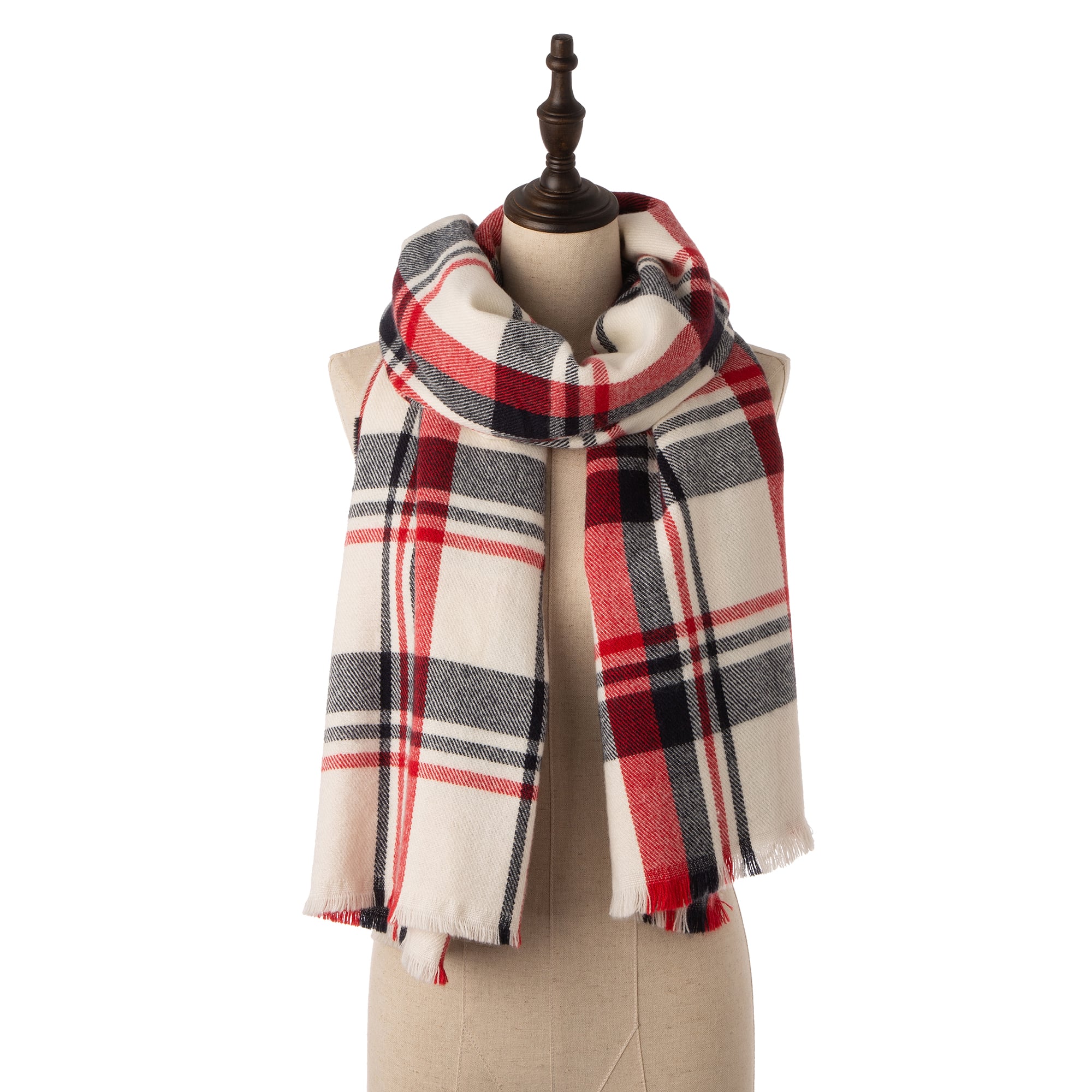 Glitzhome® 70" Red, White & Navy Scarf with Fringe