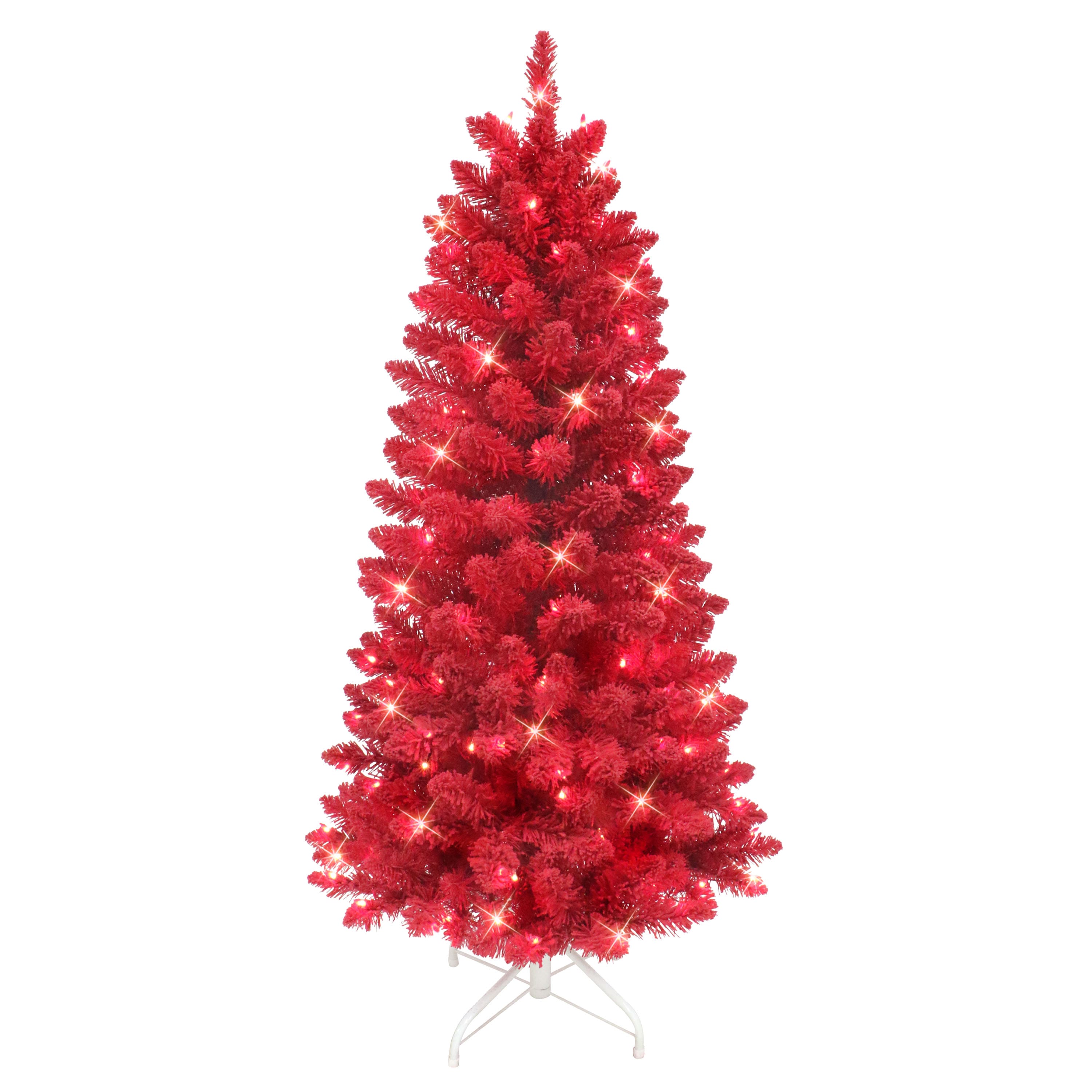 4.5ft. Pre-Lit Flocked Fashion Red Artificial Christmas Tree, Clear Lights