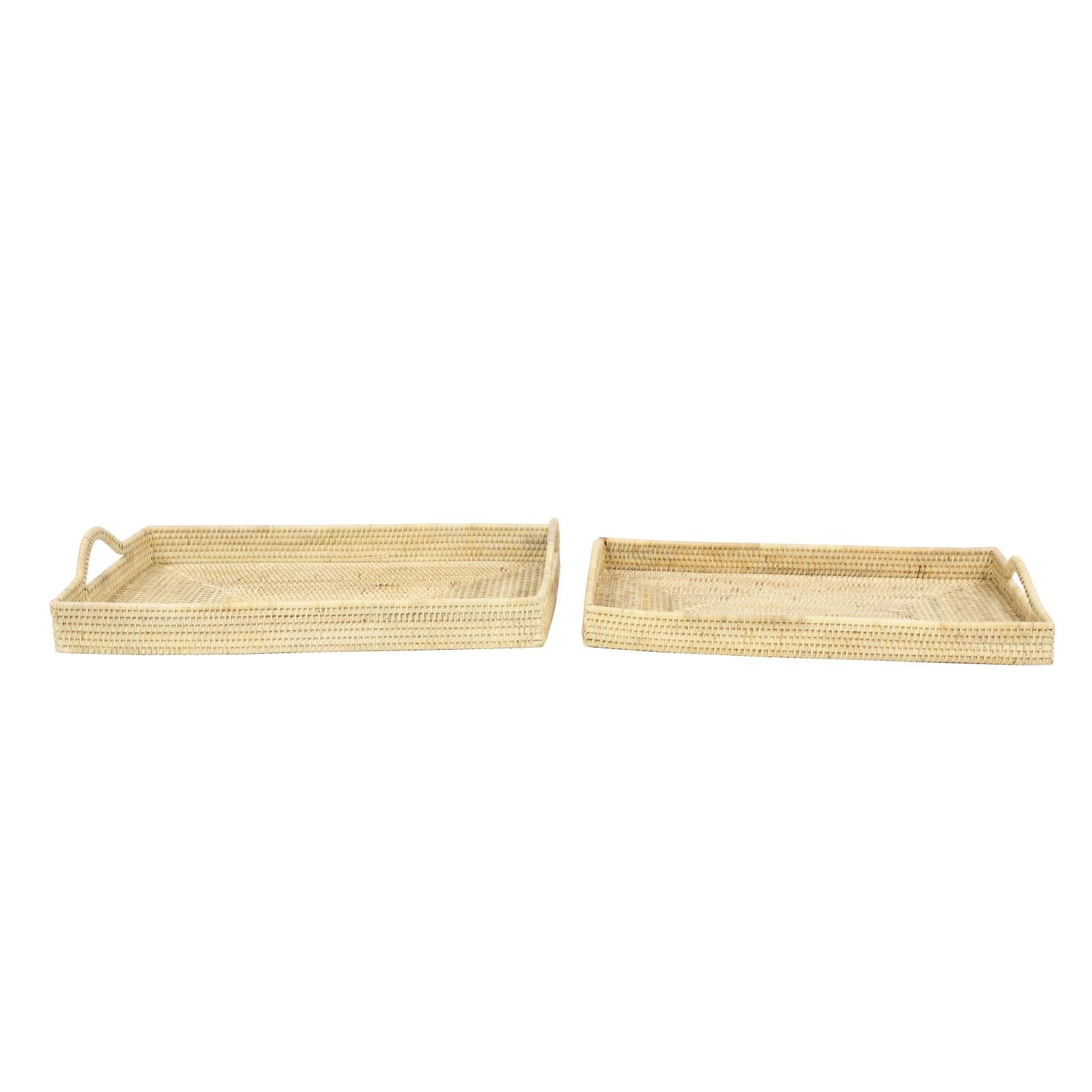 Light Brown Wood Boho Style Tray Set