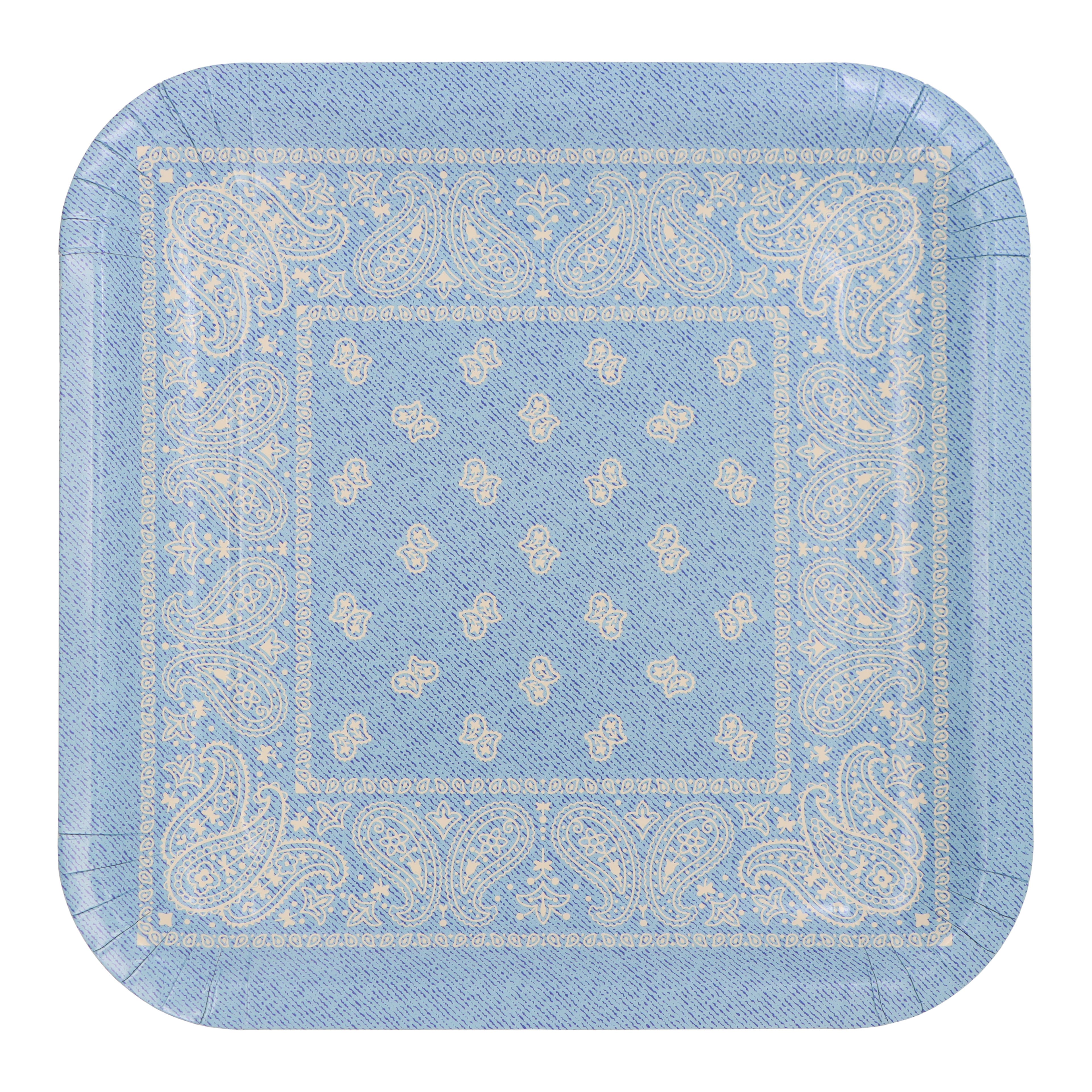 12 Packs: 10 ct. (120 total) 9" Square Blue Bandana Dinner Plates by Celebrate It™