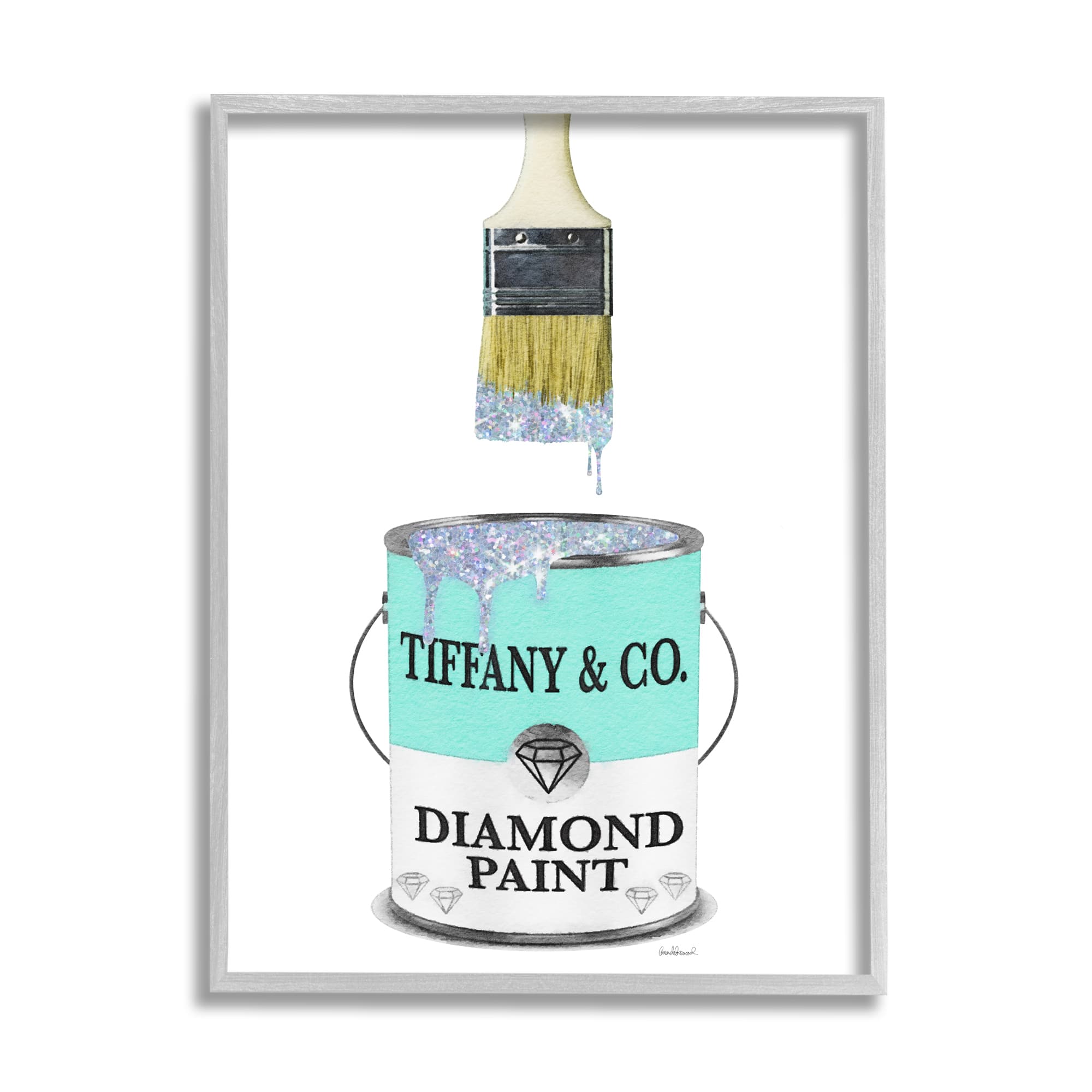 Stupell Industries Fashion Blue Diamond Paint Glam Paintbrush Designer Style Framed Wall Art