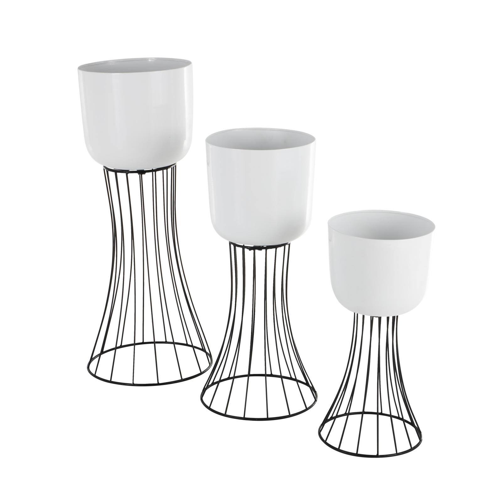 White Metal Planter with Black Hourglass Stands Set
