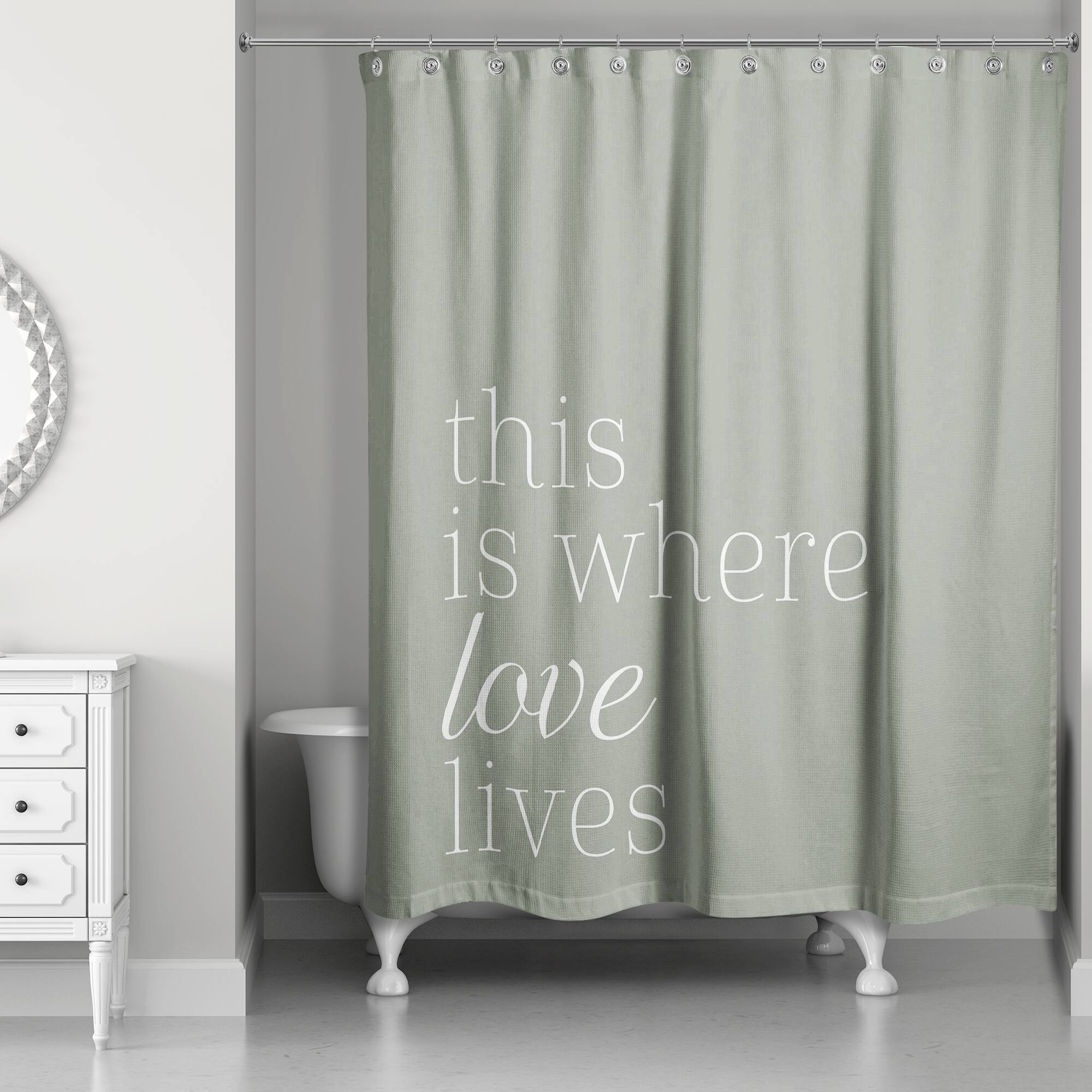 Where Love Lives Olive 71" x 74" Shower Curtain