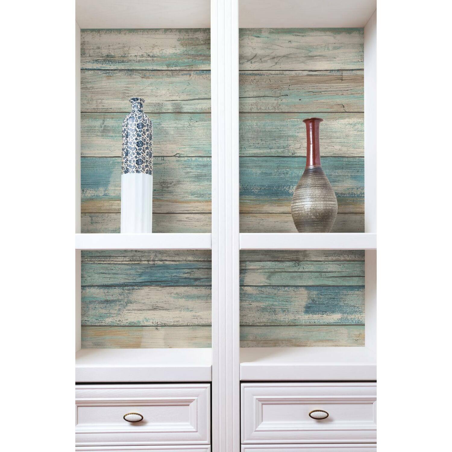 RoomMates Blue Distressed Wood Peel &#x26; Stick Wallpaper