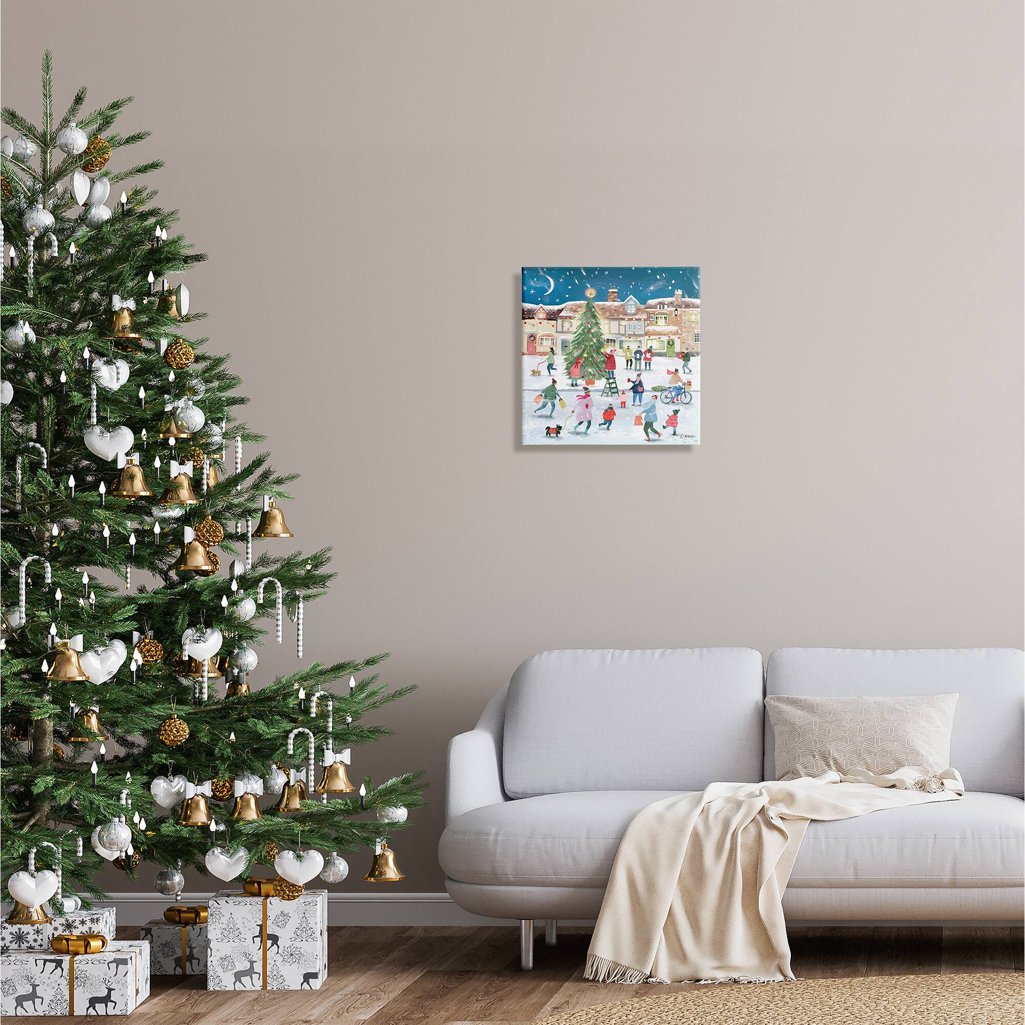 Stupell Industries Christmas Tree Town Scene Canvas Wall Art