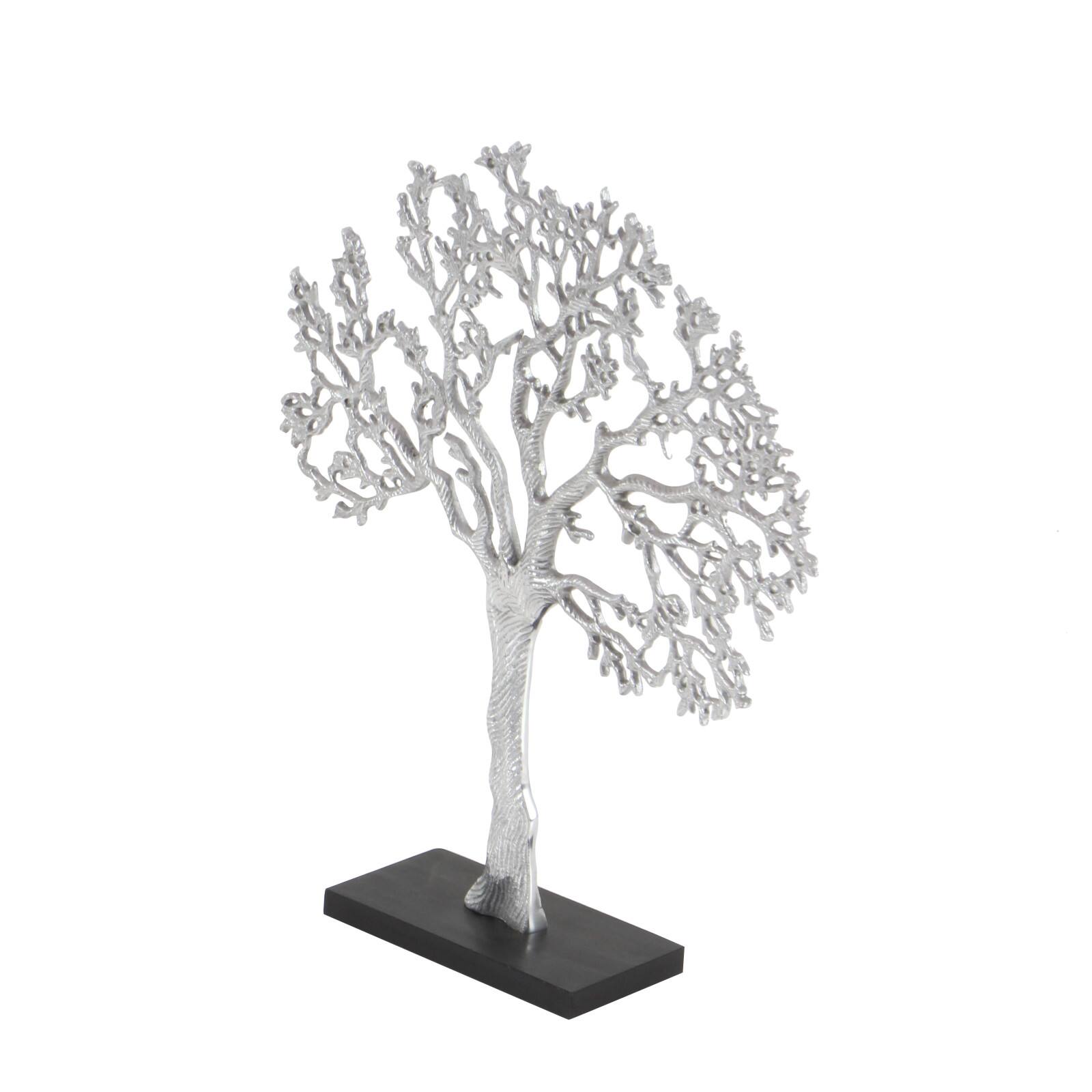 19&#x22; Silver Aluminum &#x26; Wood Tree-Inspired Contemporary Sculpture