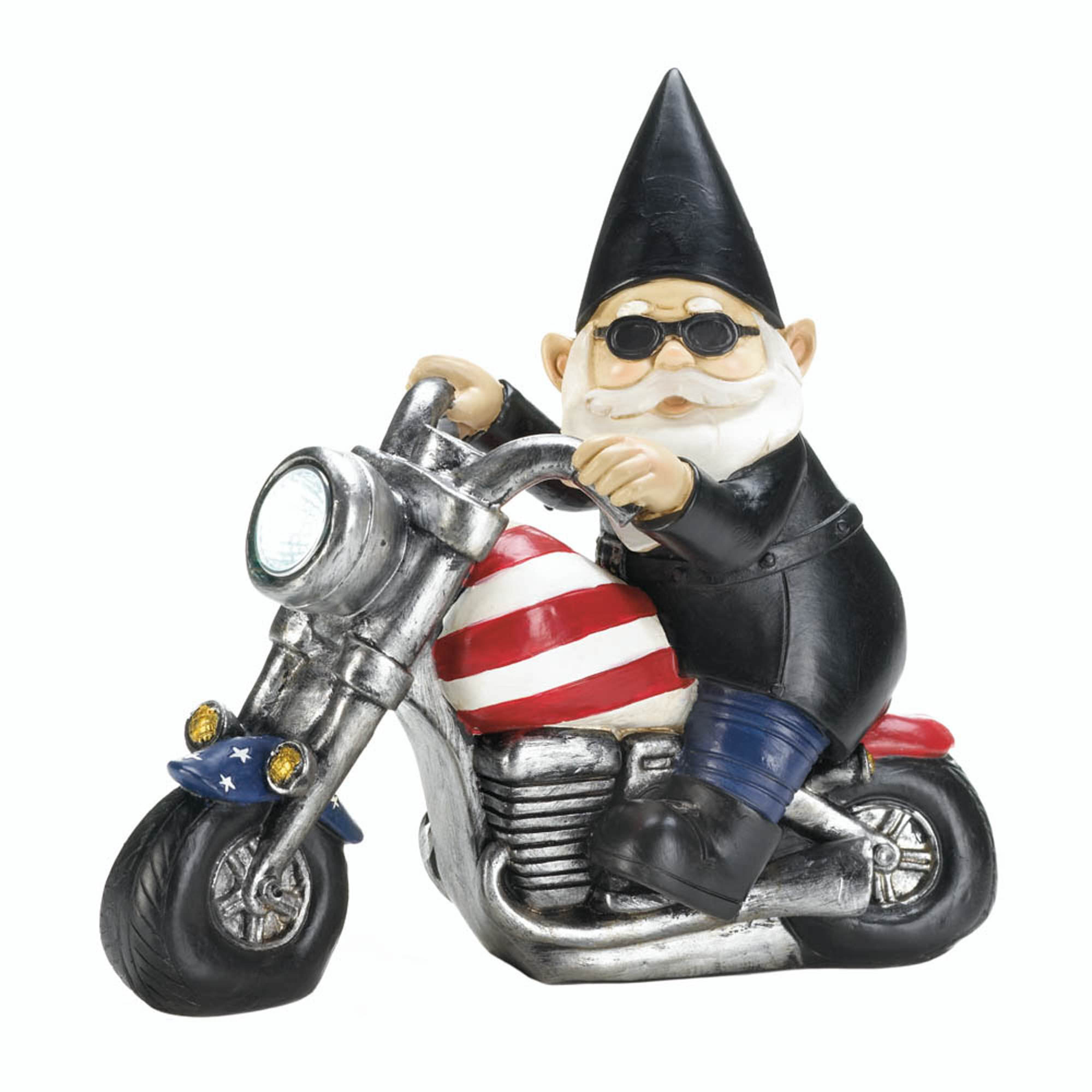 7.5&#x22; Biker Gnome Solar Statue